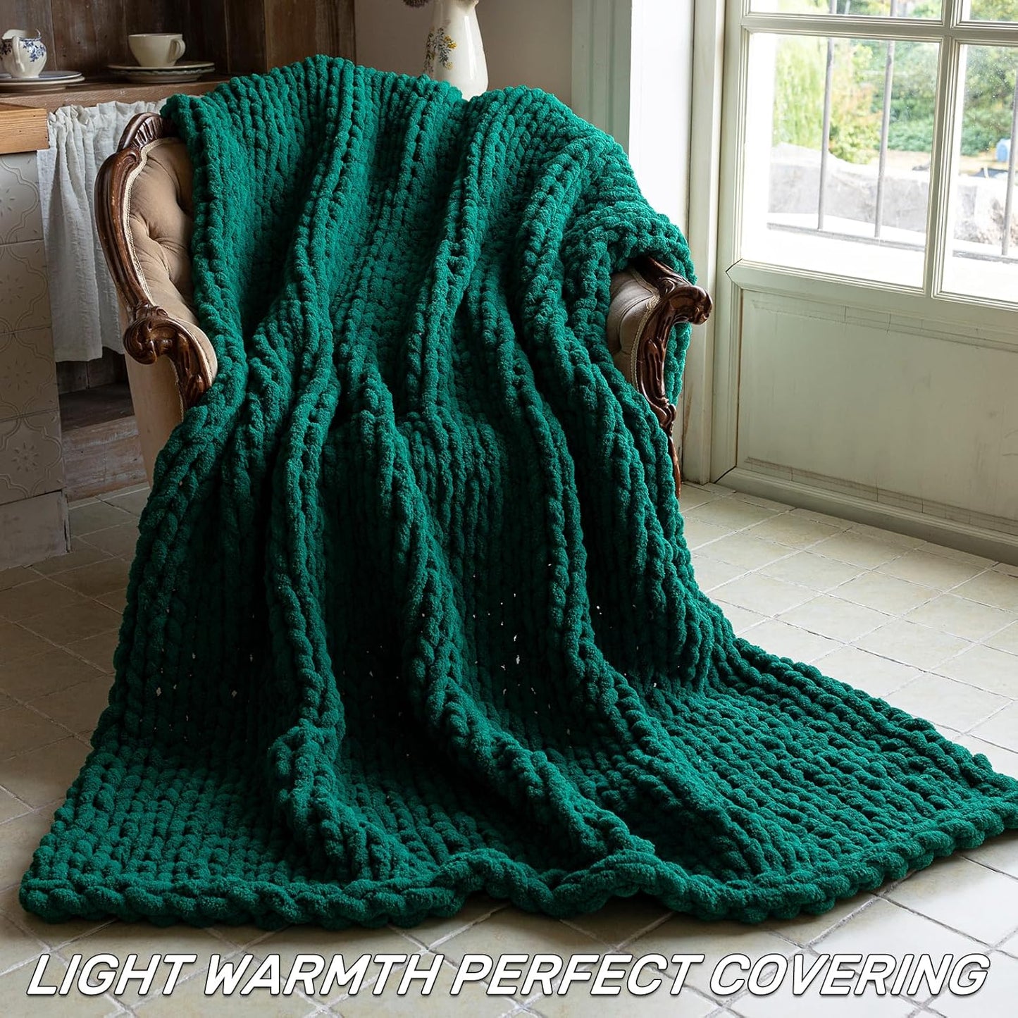 Chunky Knit Blanket - Luxury Soft Cozy 50 * 60 Throw Blanket,100% Woven Blanket Rope Knot Throw Blanket for Couch, Sofa, Home Decor, Gift - Machine Washable（Blackish Green）