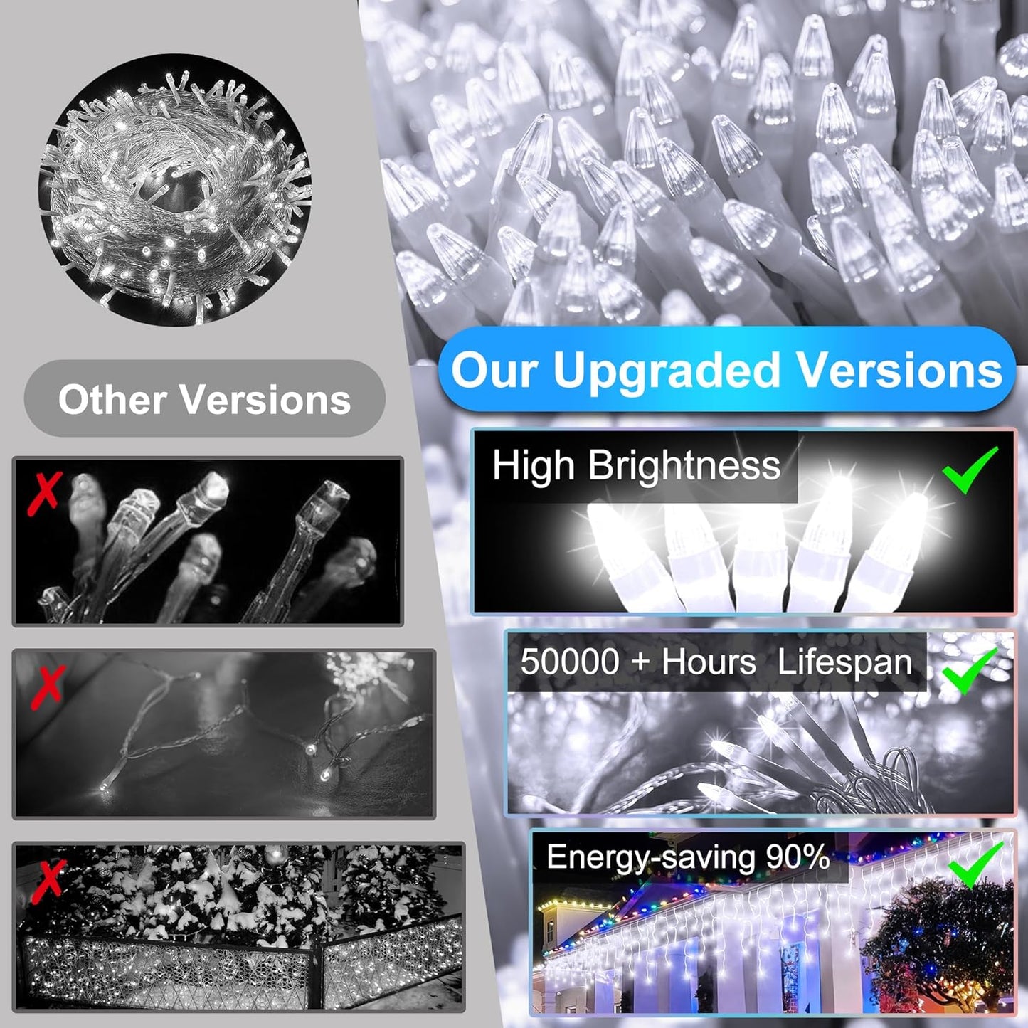 792 LED Christmas Lights with 176 Drops,82ft 8 Modes Fairy Hanging String Lights with Time Waterproof, Plug-in Christmas String Lights for Holiday Wedding Party Christmas Decorations(Cool White)