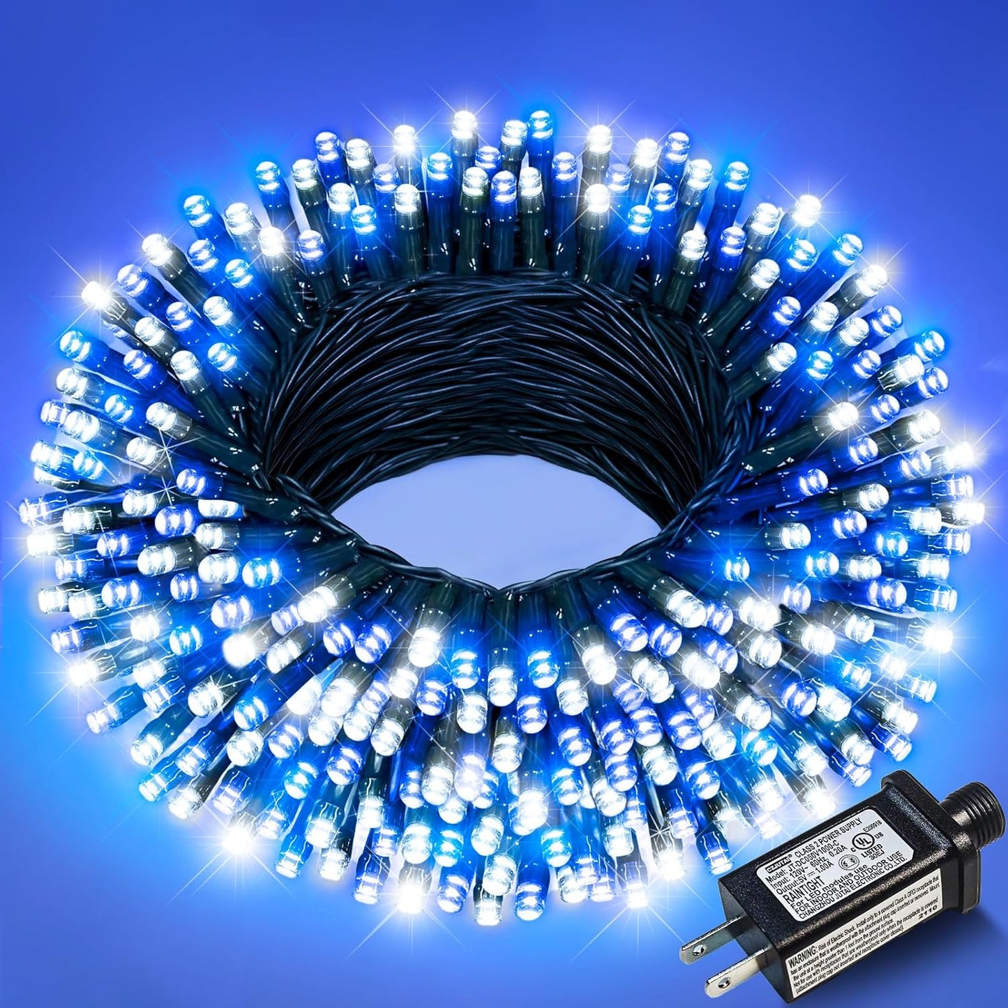 Christmas Lights Outdoor, 66FT 200 LED Christmas Tree Lights with 8 Modes Waterproof, Green Wire Plug in String Light for Indoor Patio Garden Xmas Party Wedding Holiday Decor, Blue White