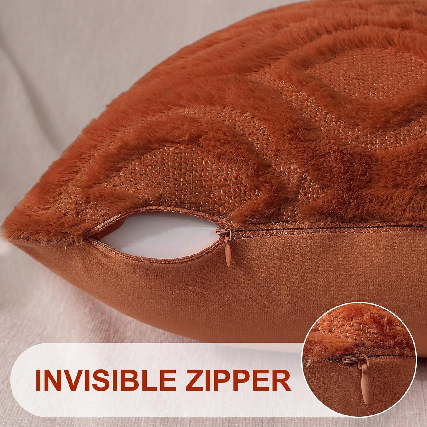 decorUhome Fall Throw Pillow Covers 26x26 Inch Set of 2, Soft Plush Decorative Faux Fur Rust Solid Couch Pillow Covers, Accent Farmhouse Neutral Square Euro Pillow Cases for Sofa Bed Living Room