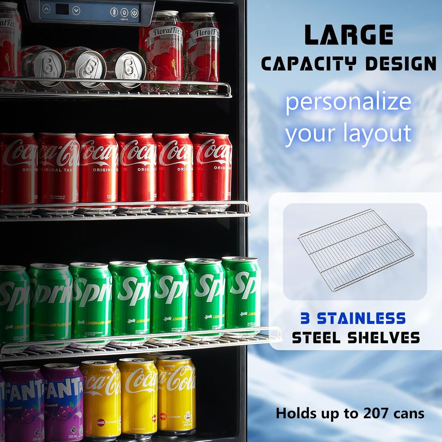 Albott Beverage Refrigerator-24 In fridge with Glass Door, Adjustable Shelves and LED Touch Panel, Under Counter Design for Wine Beer, Built-In or Freestanding Use, 34-64℉