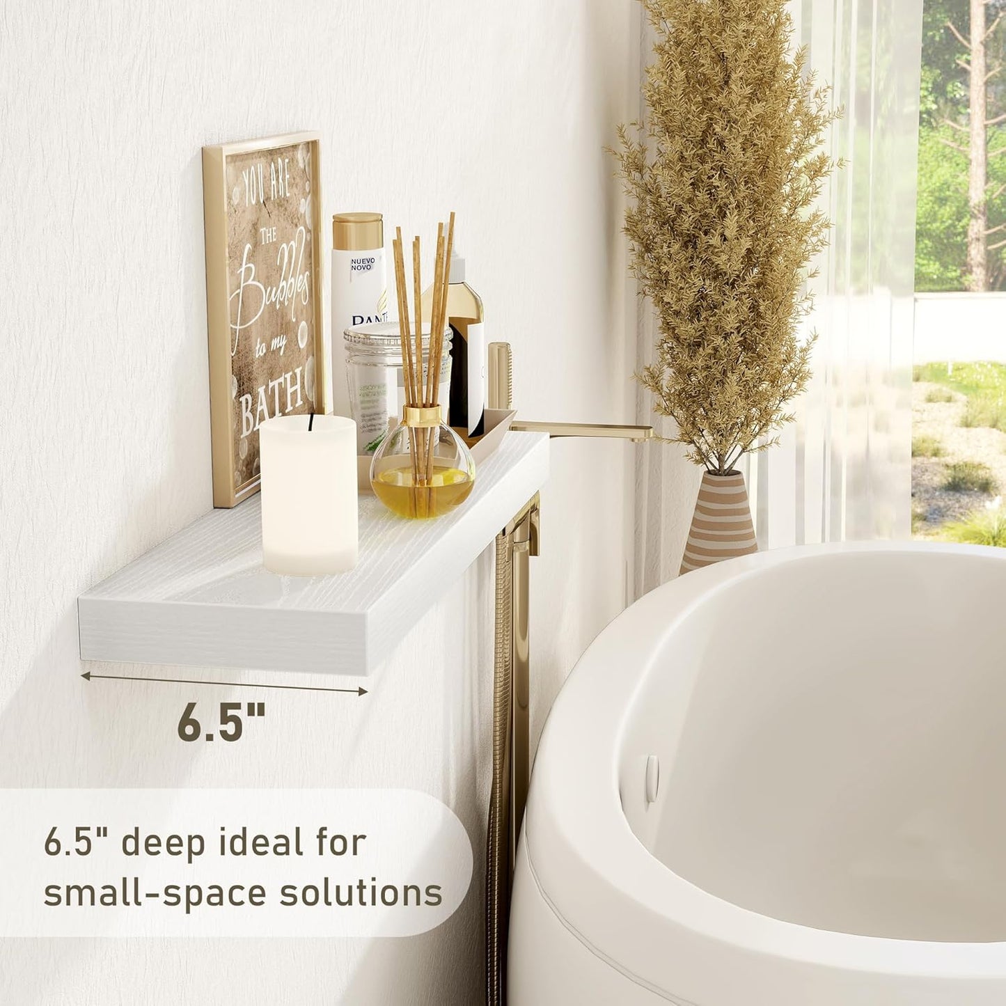 Fun Memories White Floating Shelves Wall Shelf 24 Inch Long, Rustic Bathroom Shelves, Wall Mounted Wood Floating Shelf for Kitchen, Living Room, Bedroom, 24 x 6.7 x 1.4 inch Set of 3