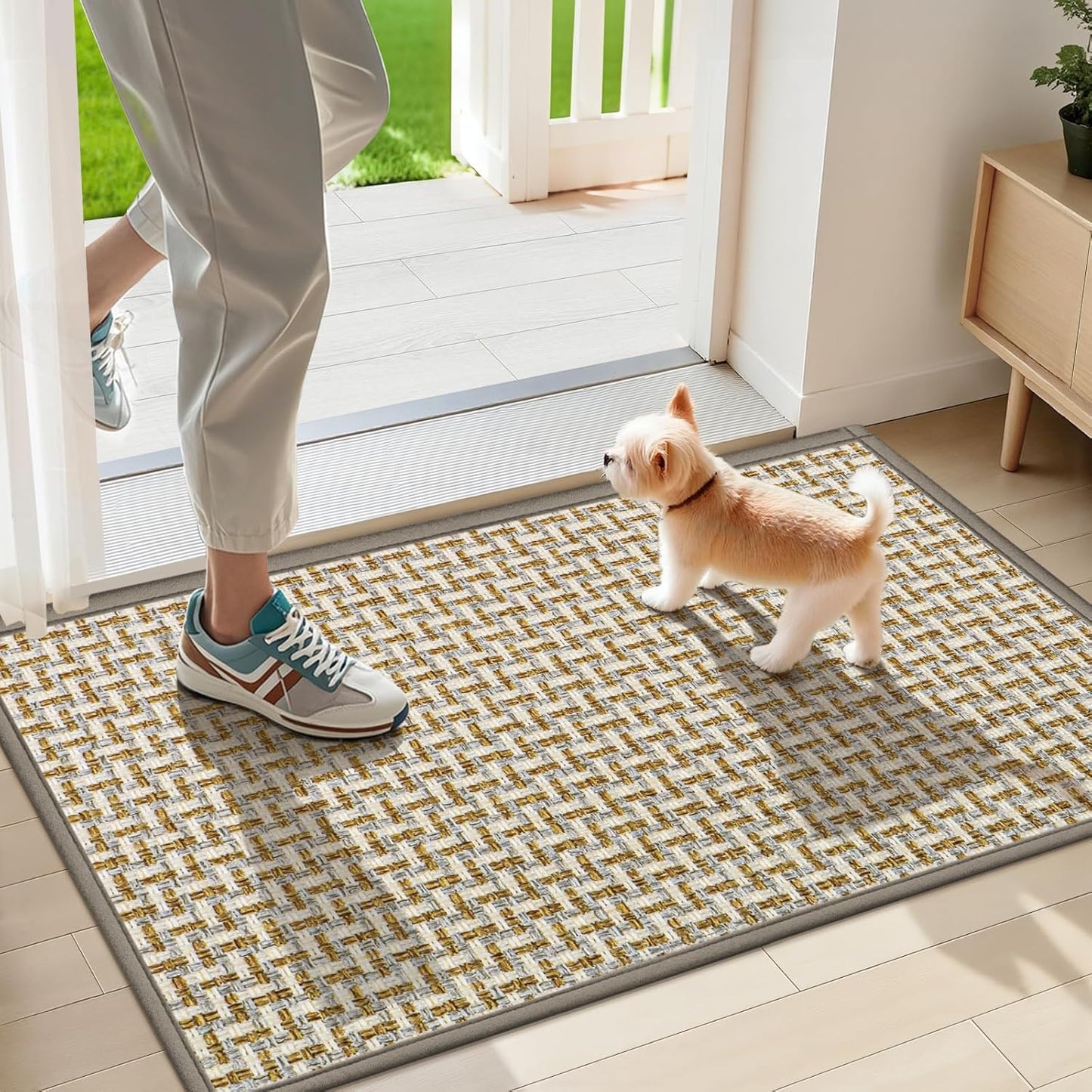 LEKEEPGO Door Mat Indoor Entrance 17"x29", Absorbent Indoor Door Mat, Non Slip Rubber Backing Inside Door Mats, Washable Floor Mat, Low-Profile Doormat for Front Door, Entryway, Entrance, Grey