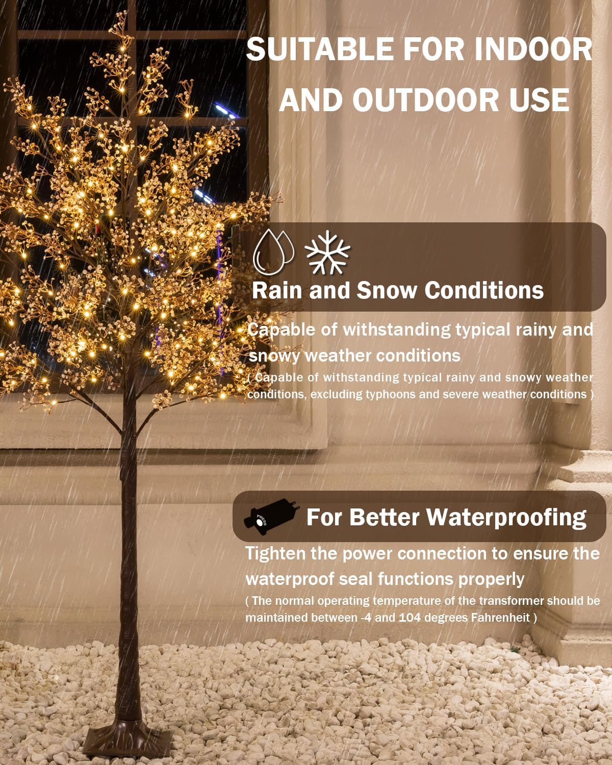 6ft Lighted Baby's Breath Tree with 184 Warm White LED Lights for Holiday Decor - Dimmable, UL Certified, Waterproof - Ideal for Indoor and Outdoor Decoration