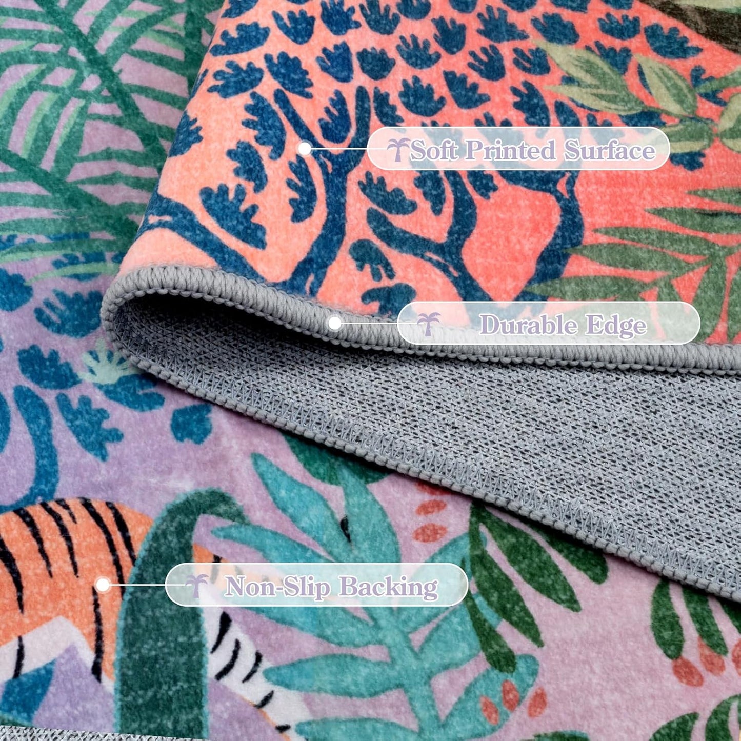 LIVEBOX Jungle Rug 9 x 12 Rug Purple Room Rugs for Bedroom, Soft Washable Area Rugs 9x12 Living Room, Modern Stain Resistant Floor Carpet Play Rugs for Kids Playroom Dining