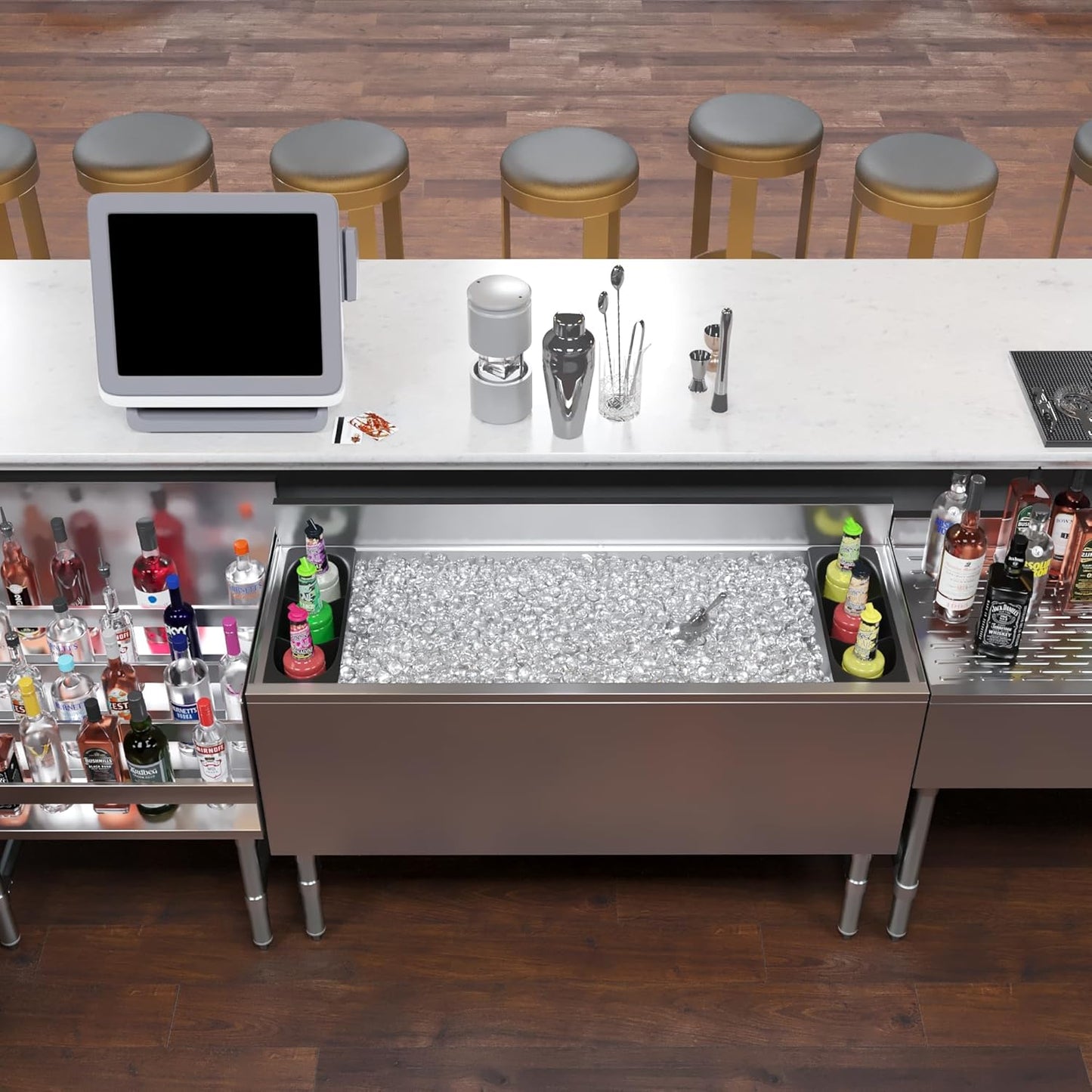 AmGood 18.5 in. x 48 in. Underbar Ice Bin with Sliding Lid | NSF | Stainless Steel Ice Chest with Sliding Lid