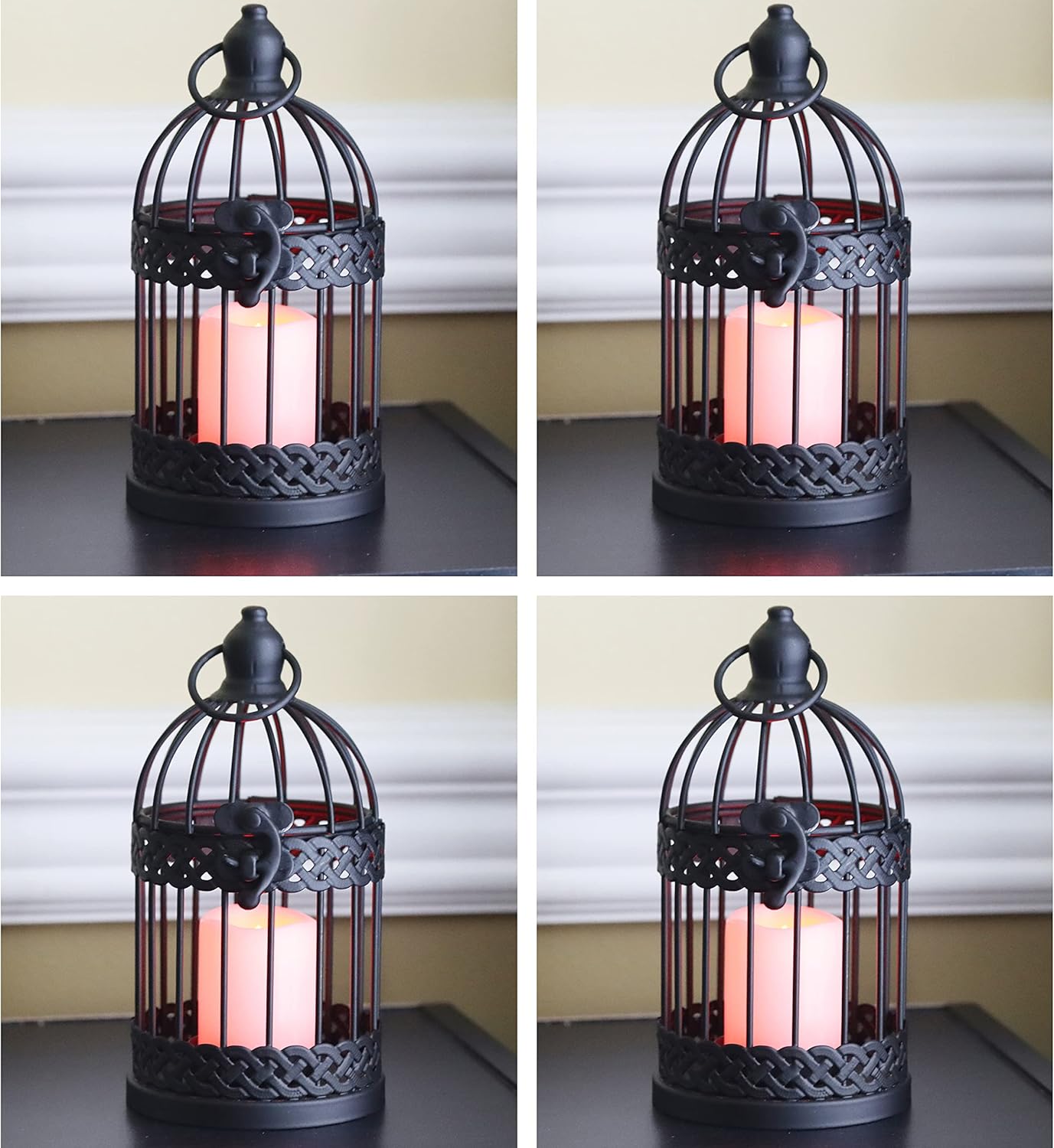 Vela Lanterns Birdcage Decor Candle Holder Lantern Decorative Table Centerpiece Halloween Decorations, Black, Small, Set of 4