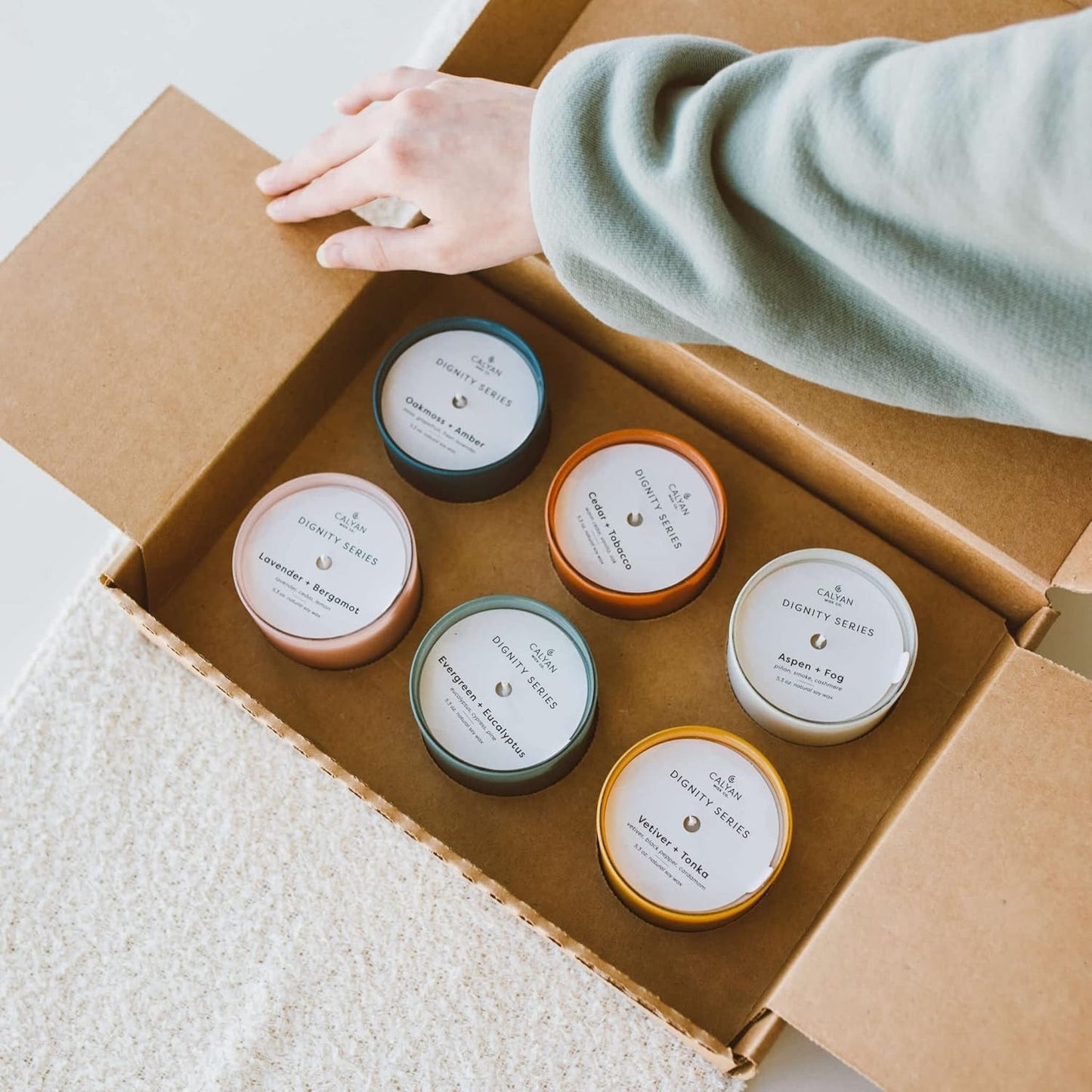 Calyan Wax Co. Scented Candle Gift Set, The Dignity Series Set of 6 Aromatherapy Soy Candles, Non Toxic & Vegan Soy Wax, Glass Jar Candles, 35 Hour Burn Time, 7oz Each