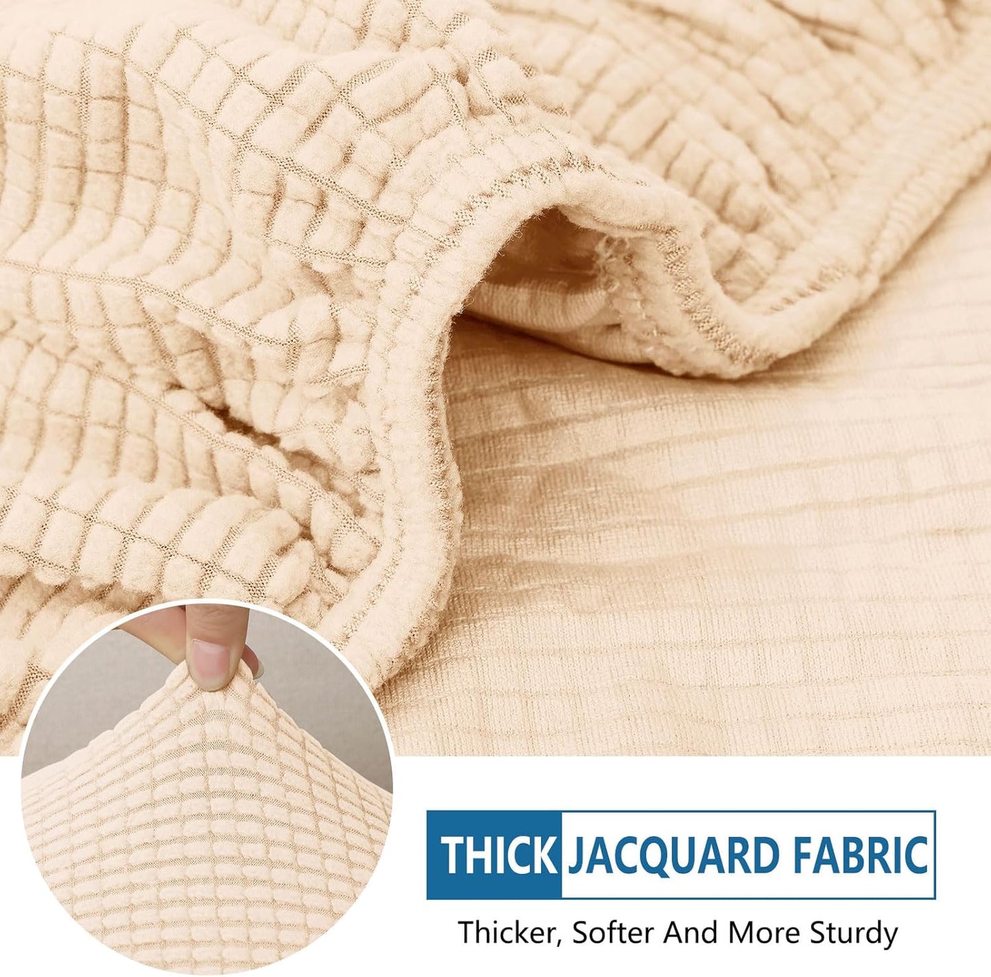 hyha Waterproof Couch Cushion Covers for Pets, Non Slip Sofa Seat Cover for Dogs Washable, Soft Thick Stretch Jacquard Fabric, Sofa Slipcovers with Elastic Bottom (1 Piece for Large, Beige)