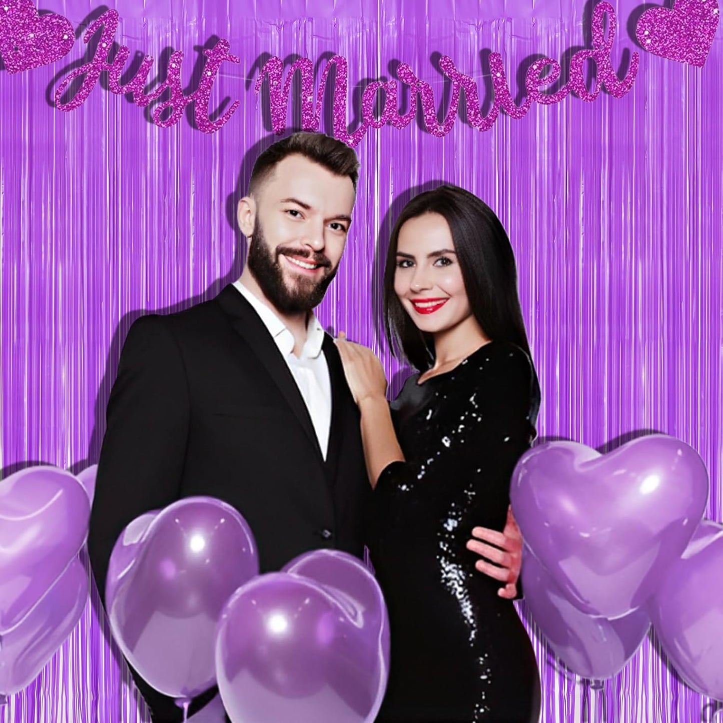 BRAVESHINE Tinsel Photo Backdrop Curtains - 2Pcs 3.2x8.2ft Pastel Purple Foil Fringe Streamer Curtain for Halloween/Easter Birthdays Bachelorette Valentines Mermaid Butterfly Party Decorations