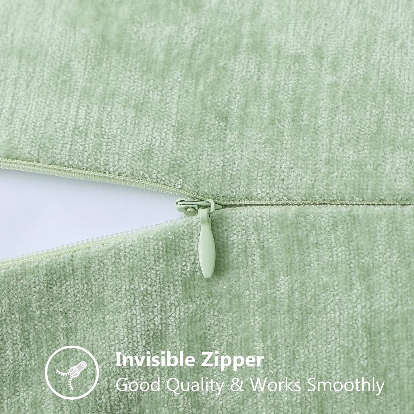 decorUhome Chenille Soft Throw Pillow Covers 16x16 Set of 2, Farmhouse Velvet Neutral Decorative Euro Pillow Covers with Stitched Edge for Couch Sofa Bed Home Decor, Sage Green