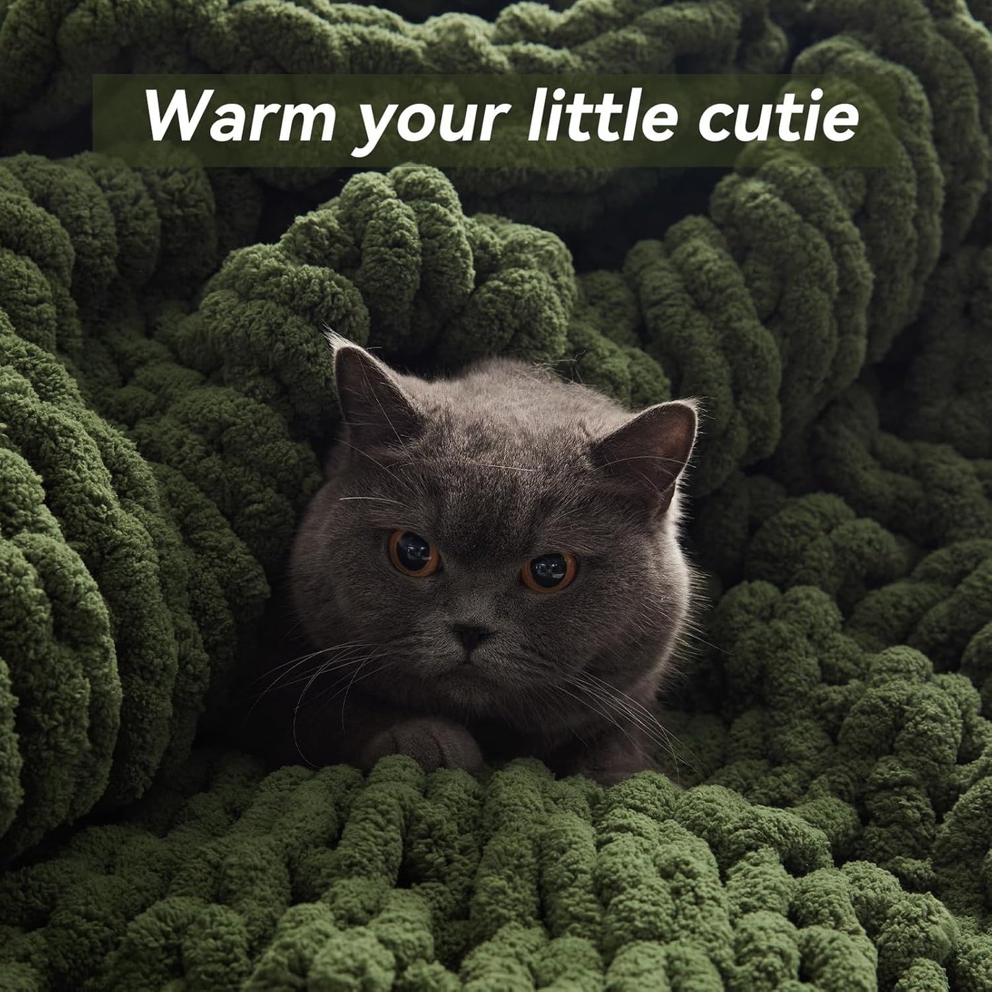 Chunky Knit Throw Blanket, 60''*80'' Knitted Throw Chenille Yarn for Bed Couch, Handmade Green Crochet Big Thick Blanket, Machine Washable Cute Comfy Blanket for Home Decor