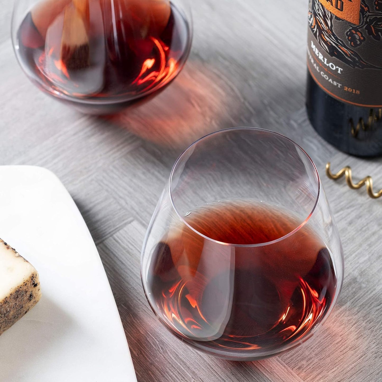 Godinger Wine Glasses, Stemless Wine Glasses, Red Wine Glasses, Wine Drinking Glasses, Stemless Wine Glass - 17oz, Set of 4 - Made in Europe