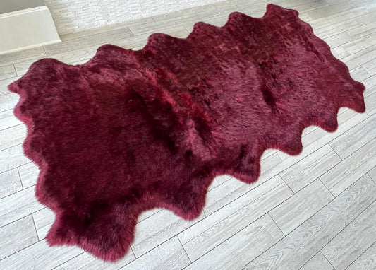 LAMBZY Faux Sheepskin Super Soft Hypoallergenic Free Shape Silky Shag Rug, Luxury Shaggy Plush Carpet for Bedrooms Living Kids Room Sofa Rugs (Burgundy, Duo Decto 12 Pelts 6'x12')