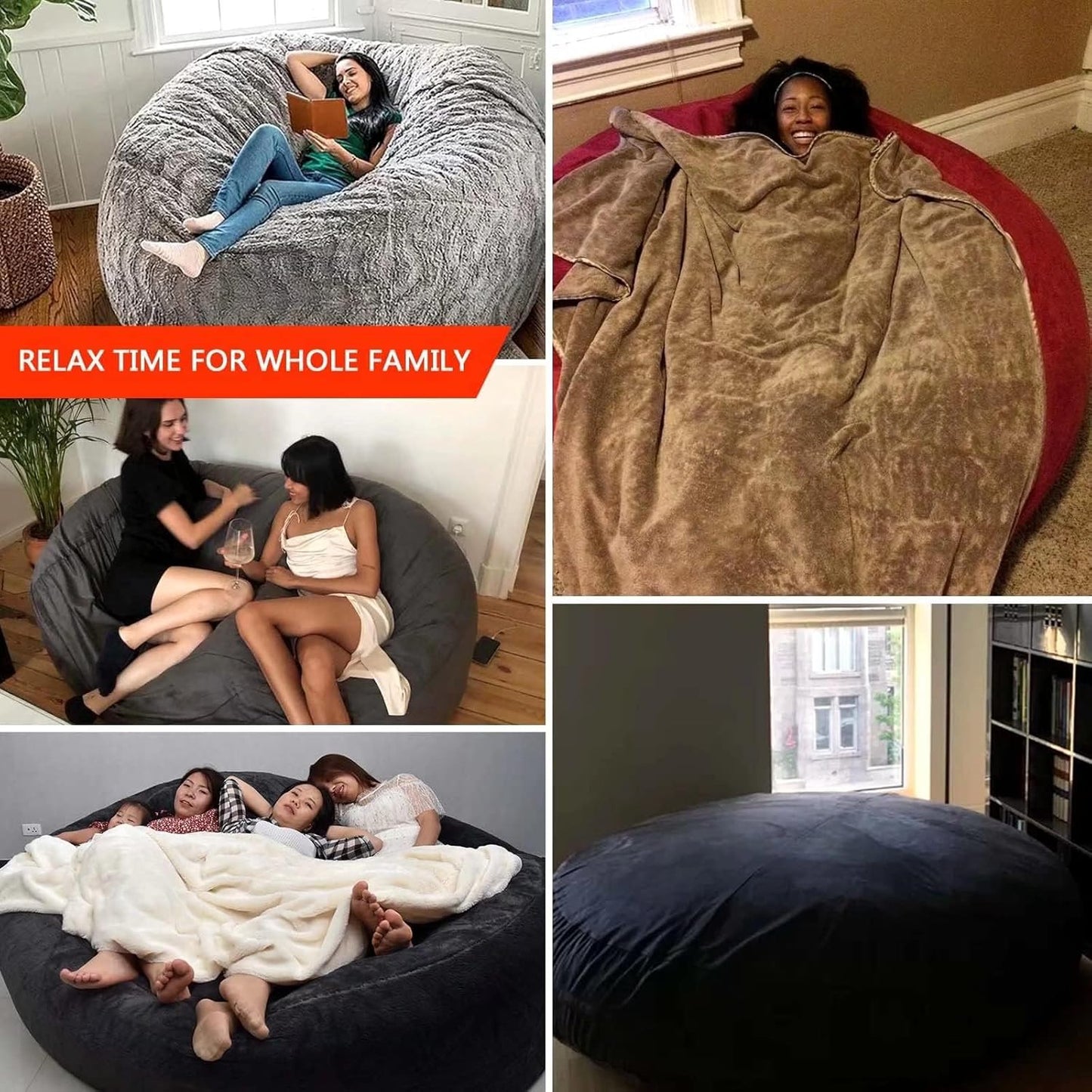 Big Huge Giant Bean Bag Chair for Adults, (No Filler) Bean Bag Chairs in Multiple Sizes and Colors Giant Foam-Filling Required- Machine Washable Covers, Double Stitched Seams (White,6FT)