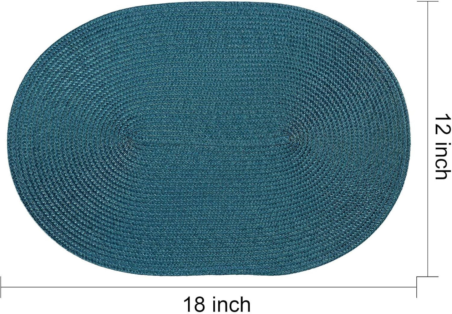 AHHFSMEI Placemats Set of 6 for Dining Table Washable Woven Vinyl Non-Slip 18x12 inches Placemat Heat-Resistant Durable Table Mats for Dining Table Easy to Clean (Oval Blue, 6)