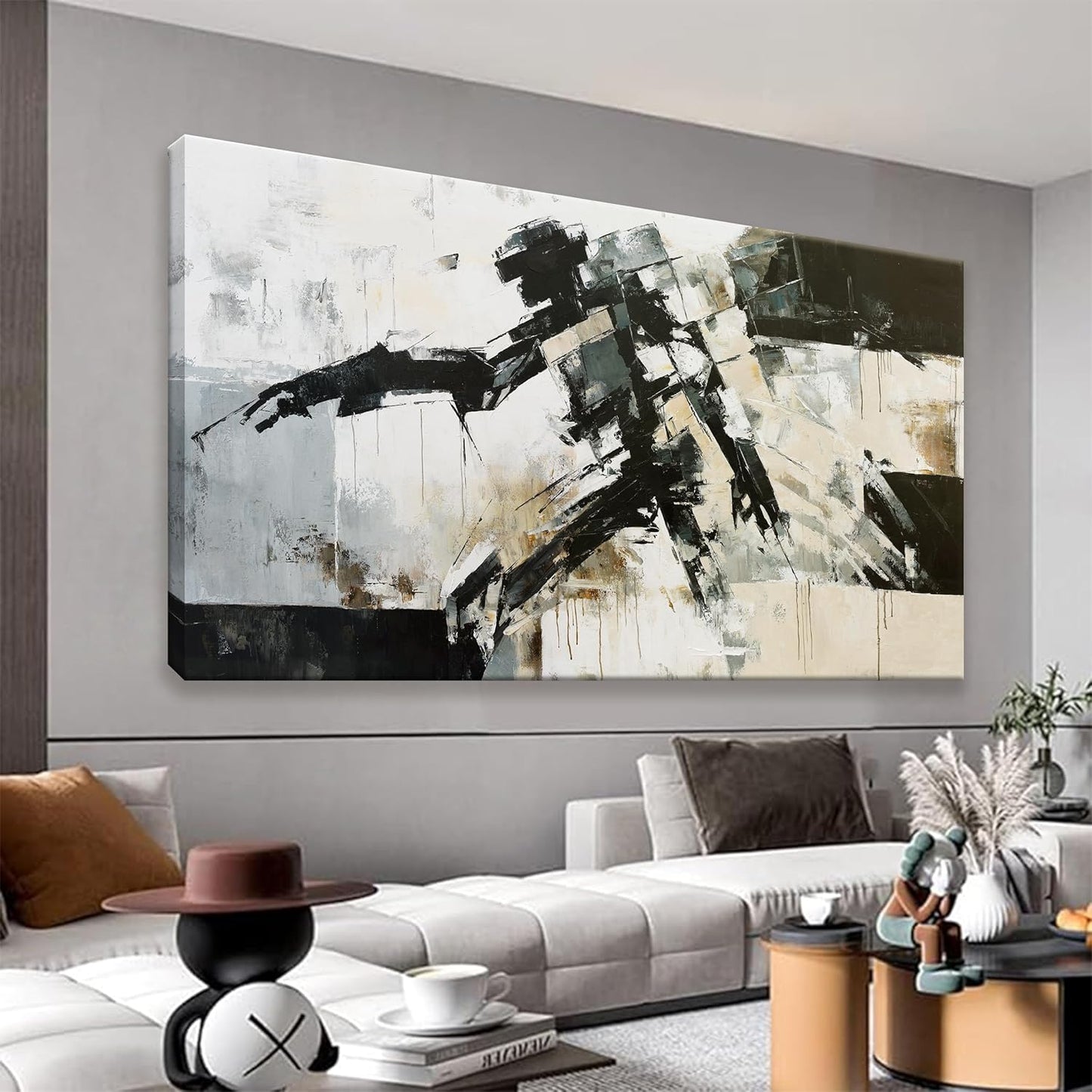 TAIJXAGSG Modern Wall Art Minimalist Abstract Wall Art Prints Painting Cool Robot Black White Canvas Art Wall Decor Picture For Bedroom Office Living Room Home Wall Decor 24"X48"