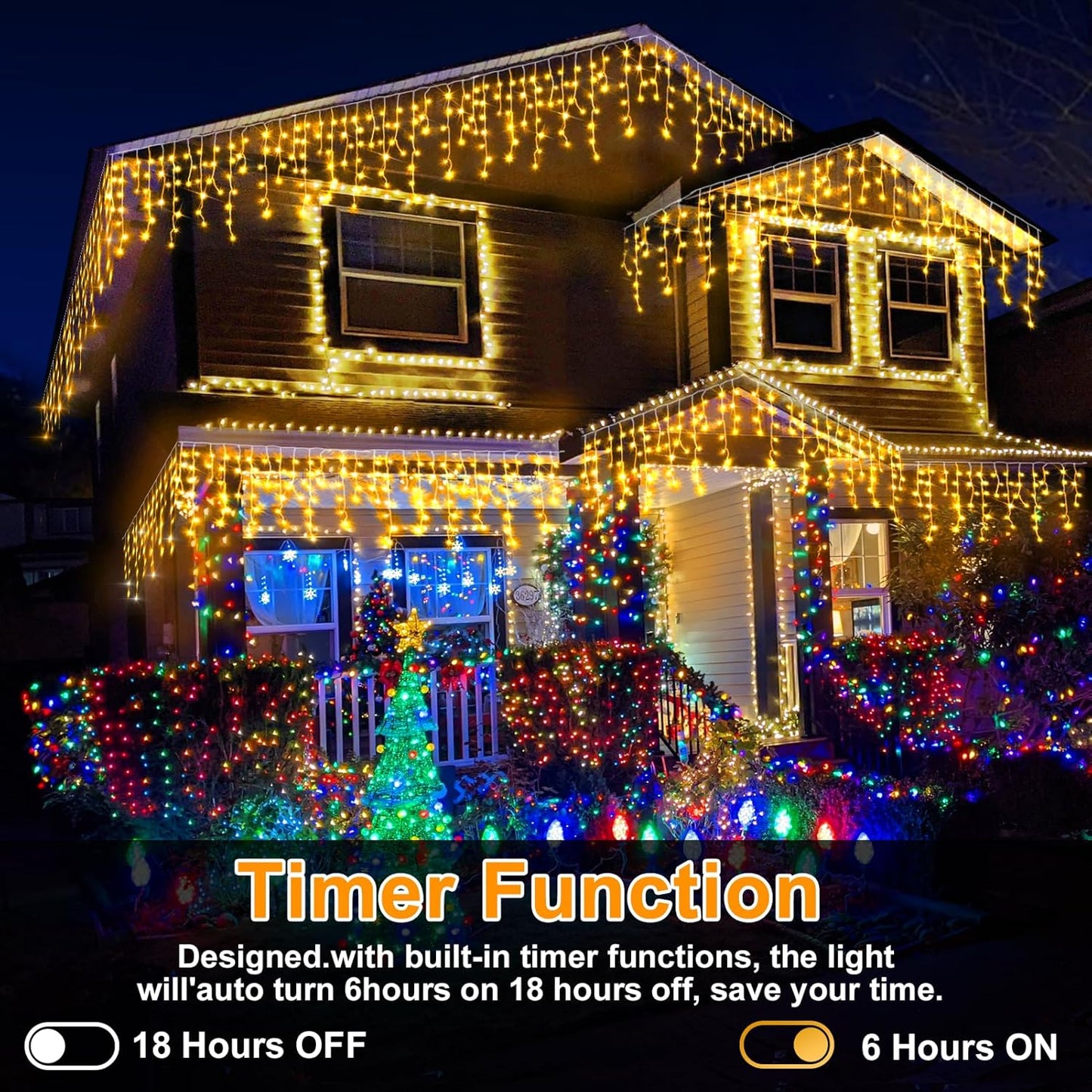 Christmas Lights Outdoor, 164FT 1600 LED Ice Lights for Outside with 320 Drops, 8 Modes Timer Memory Function, IP44 Waterproof Ice String Lights for Christmas Party Eaves Yard Decor (Warm White)