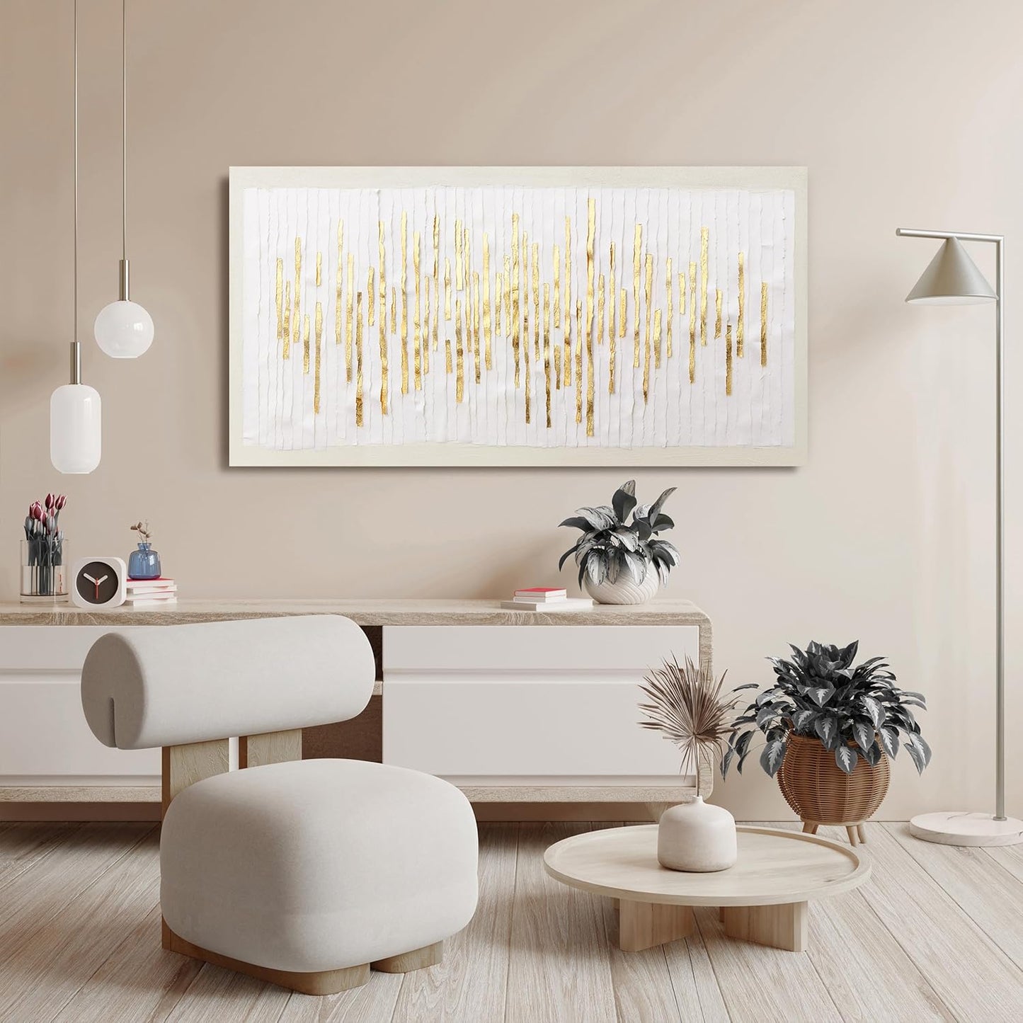 Canvas Wall Art Decor Modern Wall Decor For Living Room Gold Abstract Wall Art White Textured Wall Art Abstract Art Artwork for Walls Canvas Prints Art Work For Home Office Wall Decor 20" X 40"