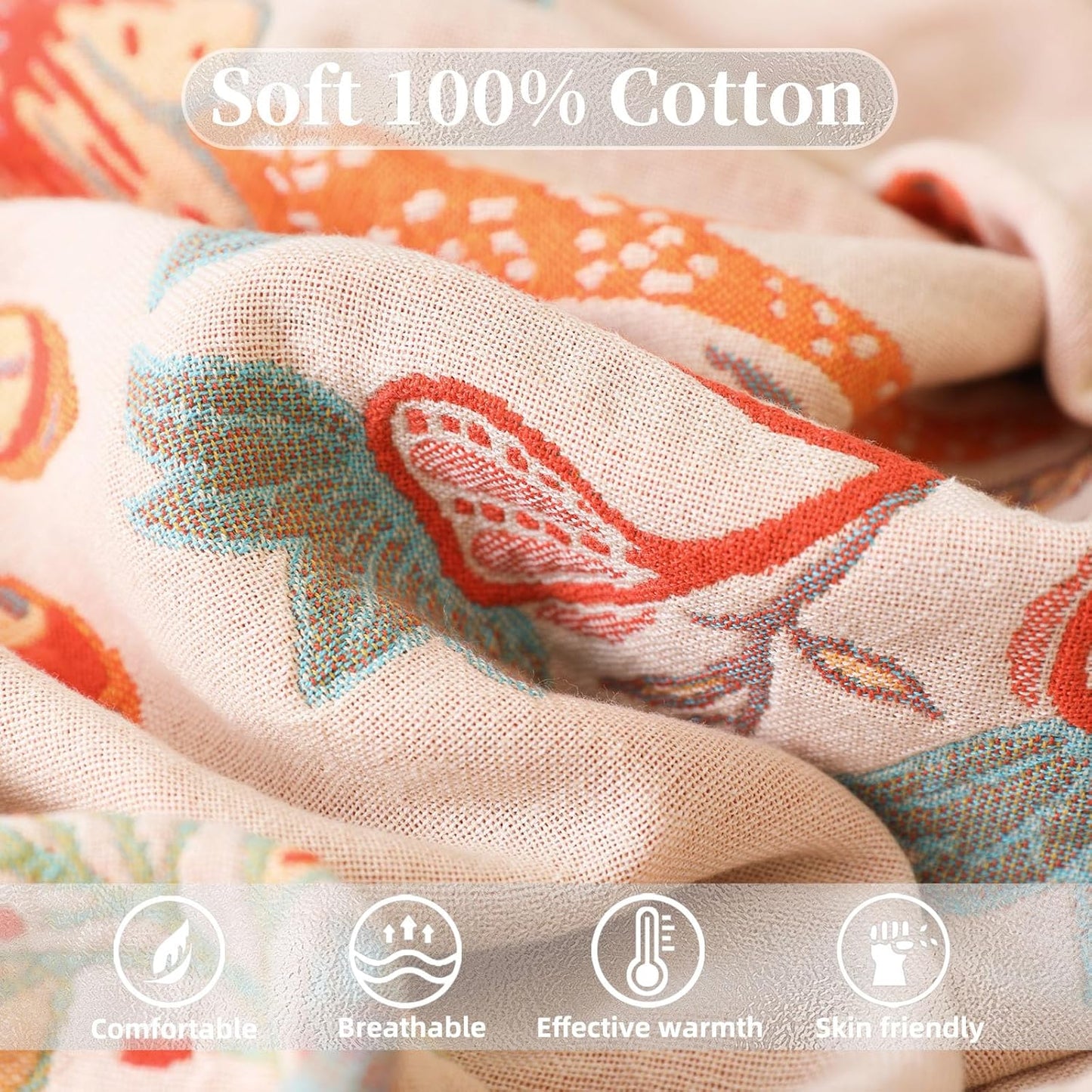 Boho Throw Blanket for Bed - 100% Pure Cotton Ultra Soft Rustic Quilt - Farmhouse Decor Bed Blankets, All Season Rustic Throw for Sofa Couch Chair(60''×80'', Floral)