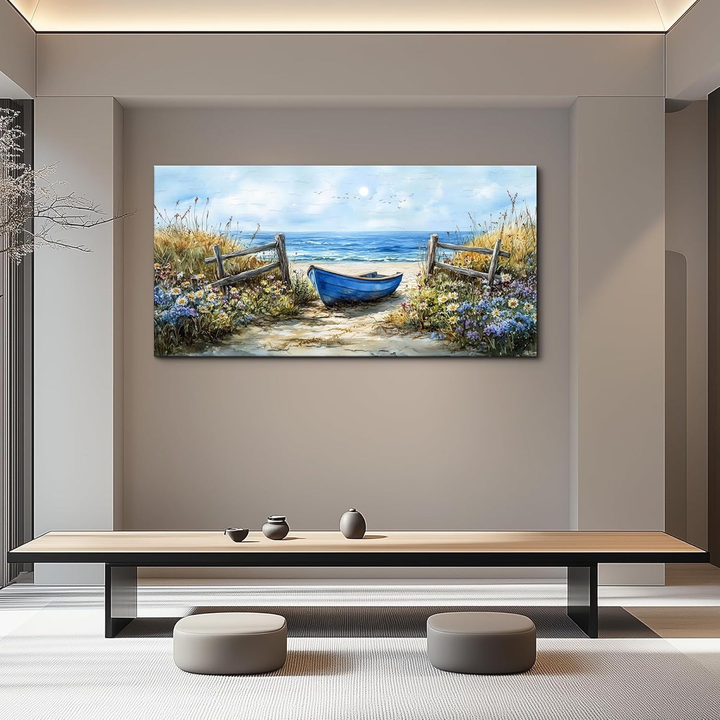 ZUITINGHUA Canvas Wall Art For Living Room Large Wall Decor For Office Bedroom Decorations Seaside Landscape Pictures Boat Painting Artwork Room Wall Mural Aesthetic Home Decor 30x60 In