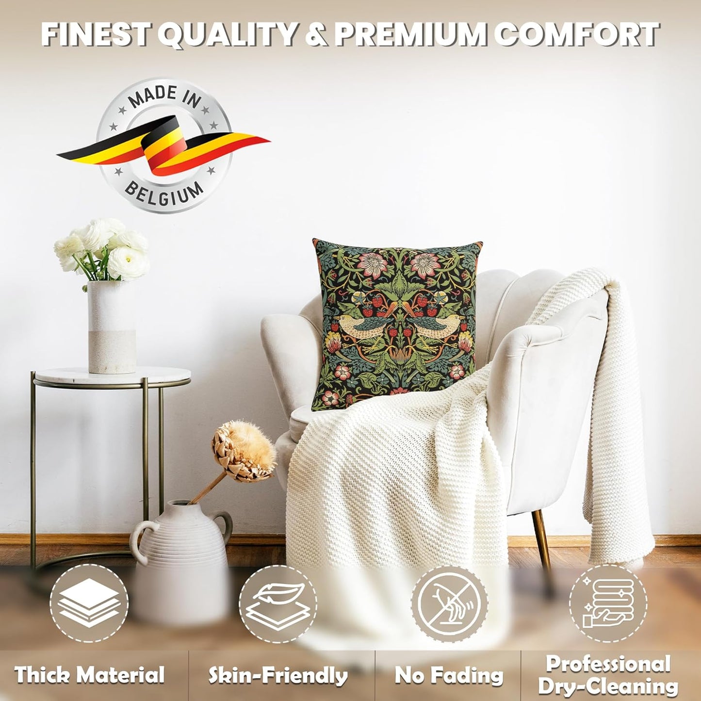 Charlotte Home Furnishings Throw Pillow Covers, Decorative Boho Pillow Covers for Couch, Living Room, Black Strawberry Square Cushion Cases 18x18 in, European Cotton Jacquard Woven, Cozy Bedroom Decor