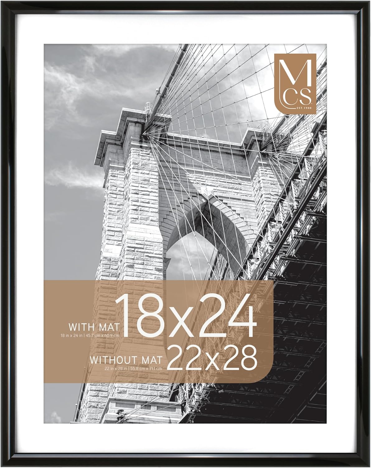 MCS Trendsetter 22x28 Matted Poster Frame with 18x24 Picture Display, Black Vertical & Horizontal Wall Hanging Large Picture Frame for Photos & Posters (1-Pack)