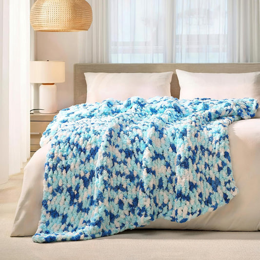 L'AGRATY Chunky Knit Blanket Throw: 60''x80'' Chenille Chunky Knitted Throw Blankets for Twin Bed Couch - Handmade Thick Cable Knit Blanket - Large Crochet Rope Blankets for Home Decor