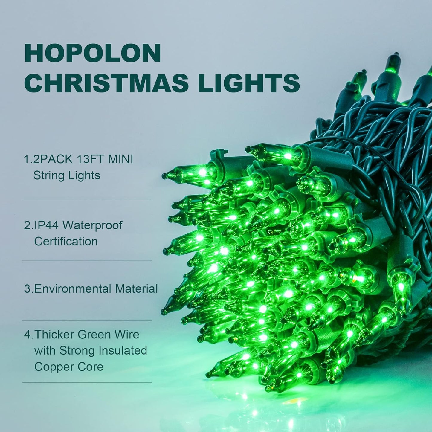 Hopolon Green Christmas Lights,50 Count 2PACK Green Wire 13 Feet Incandescent Mini Christmas Lights Plug in for Outdoor Indoor Halloween Tree Wedding Holiday Lighting Decor(2pcs Green)