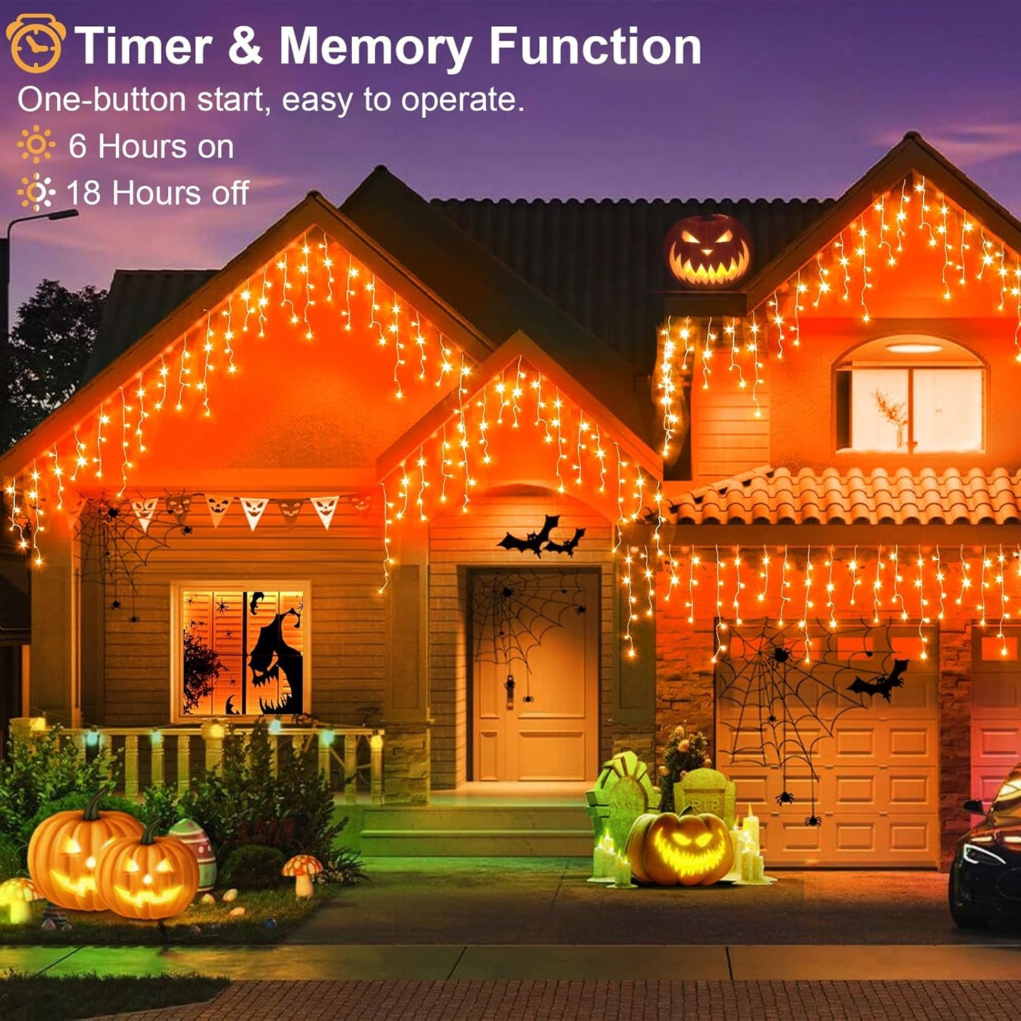 Orange Lights for Halloween 66ft 640 LED Icicle Christmas Lights Outdoor 8 Modes with 120 Drops, Waterproof Halloween Light Outdoor Plug in for Outside Indoor Party Holiday Tree Decorations