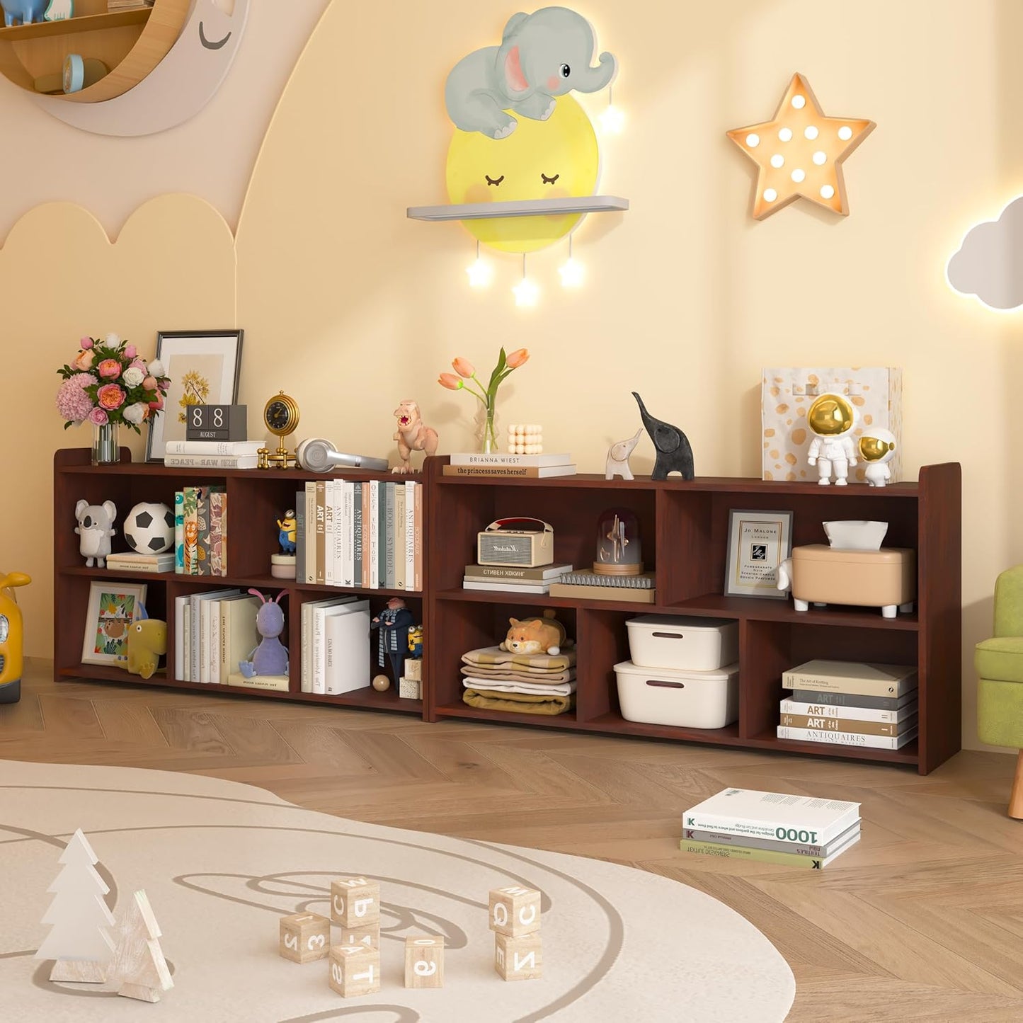 Book Shelf, 5 Cubes Storage Organizer, Open Bookshelf Wooden Bookcase, Freestanding Cherry Bookshelf Cube Shelf for Bedroom, Living Room