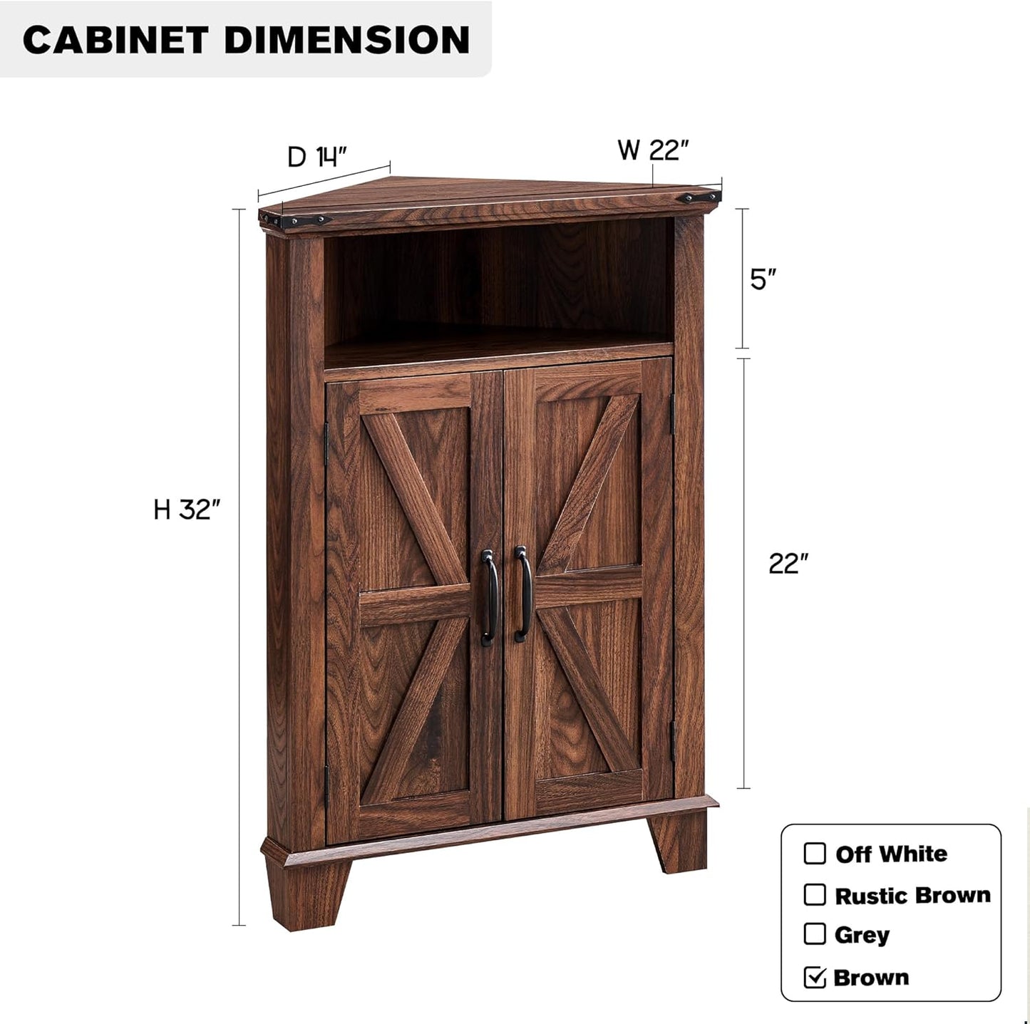 Corner Bathroom Cabinet, Farmhouse Small Cabinet with Barn Door & Adjustable Shelf, Storage Cabinets for Bathroom, Kitchen & Living Room, Brown
