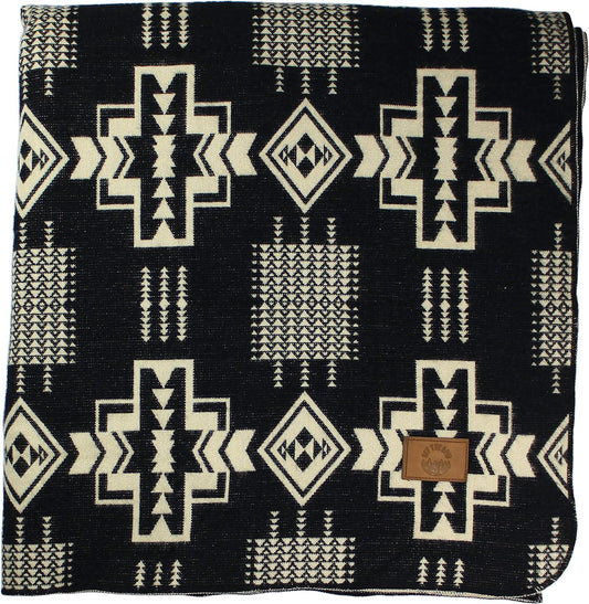 Inca Aztec Throw, Queen, King Blanket | Southwest Indian Navajo Boho Style | Native Cover for Camping, Bedding, Couch, Vanlife | Faux Alpaca, Lightweight, Hypoallergenic (Obsidian Black, King)