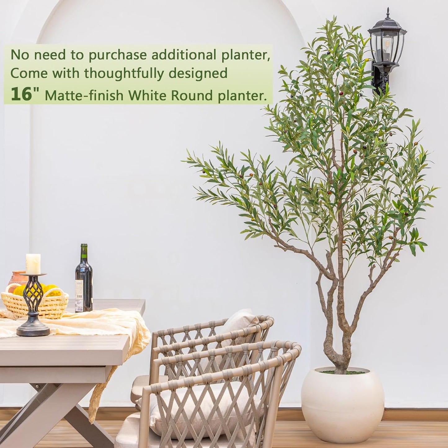 Olive Tree Artificial Indoor, 7FT Tall Faux Olive Tree with 16in Round White Planter, Artificial Plants with Natural Wood Trunk and Lifelike Fruits for Home Office Decor