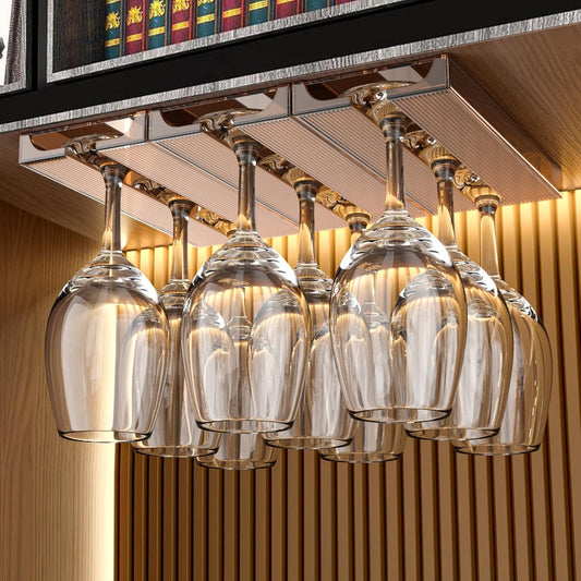 2 Pcs Wine Glass Holder,Stemware Rack Punch-free Hanging Under Cabinet for Bar,Kitchen and Restaurant (Brown)