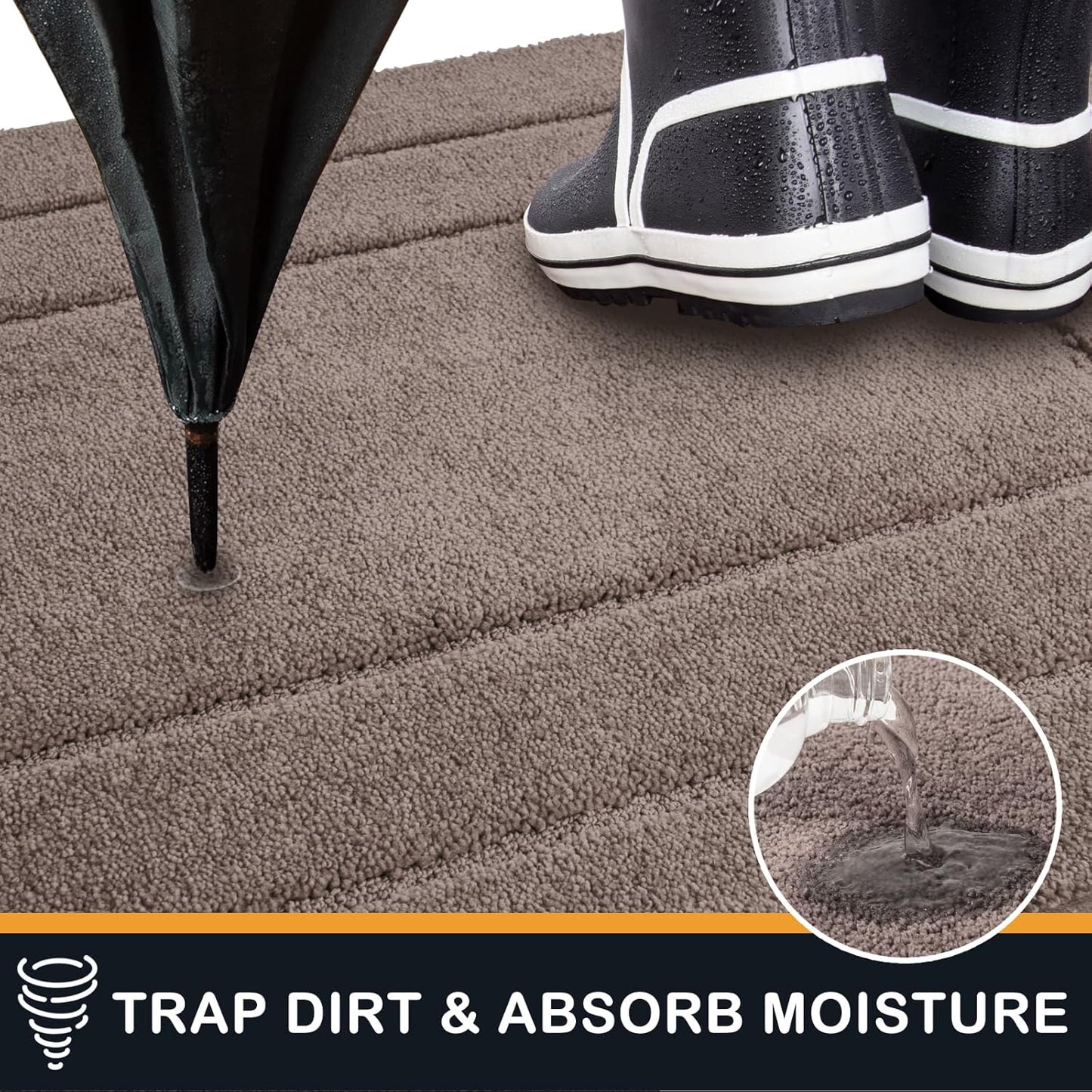 PURRUGS Dirt Trapping Door Mat 34" x 59", Non-Slip/Skid Machine Washable Entryway Area Rug, Dog Doormat, Super Absorbent Welcome Mat for Muddy Wet Shoes and Paws, Grayish Brown