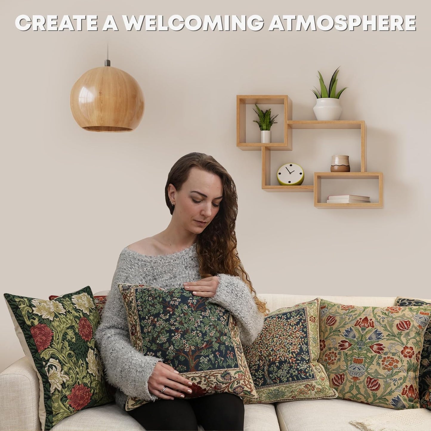 Charlotte Home Furnishings Throw Pillow Covers 16x16 in, Green Pastel Decorative Couch Pillow Cover, Boho Decor European Tapestry Cushion Cases, Living Room Cozy Home Decor, Jacquard Woven Soft Cotton