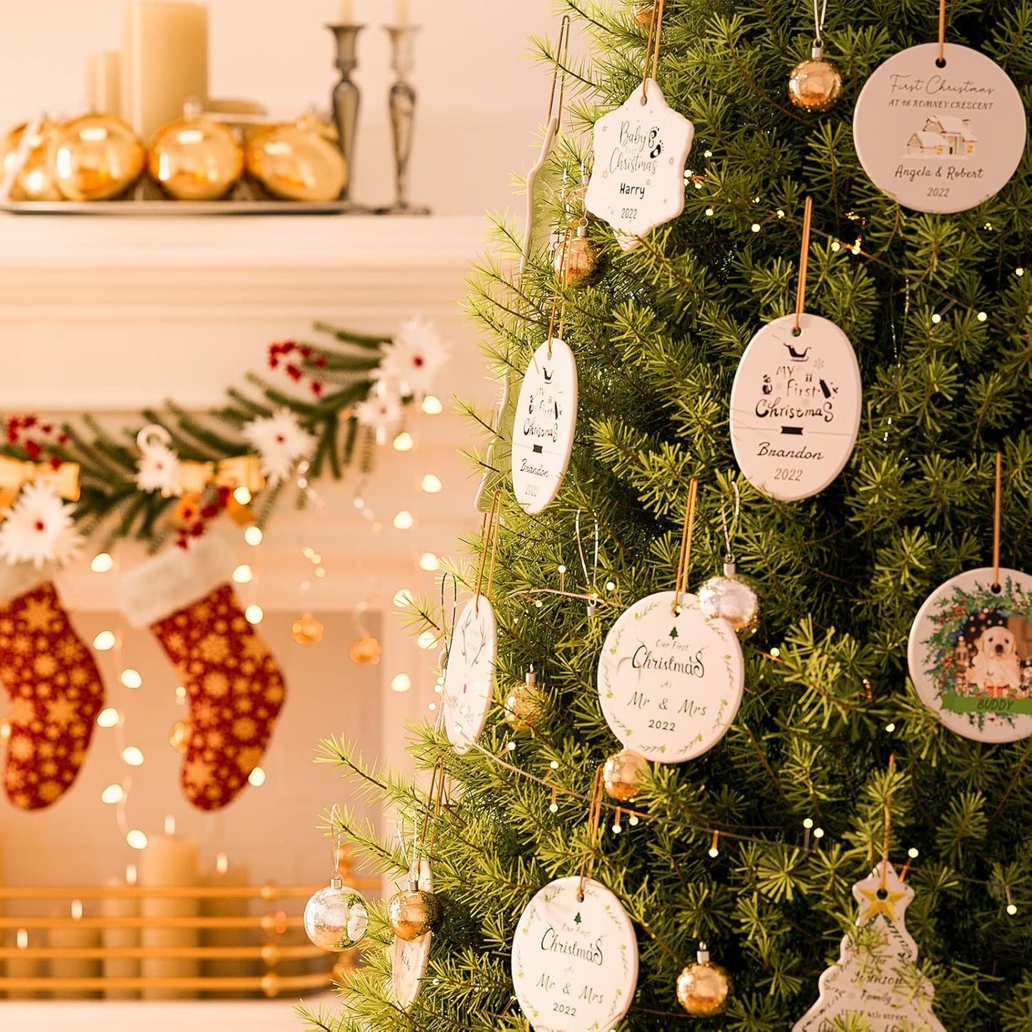 Personalized Christmas Ornaments with Photo - Custom Picture Text Ornaments for Christmas 2024, Customized Ceramic Xmas Tree Decor, for Kids, Mom, Dad, Friends, Lovers by Bemaystar