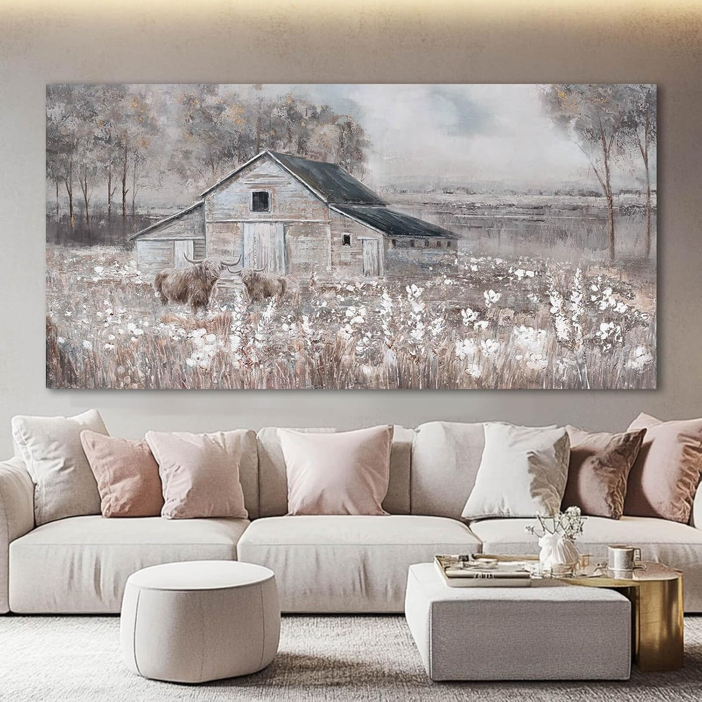 SDYA Cow Home Wall Decor Floral Canvas Print Room Decorations 29"x58" Large Pictures for Living Room Wall Art for Dining Room Area