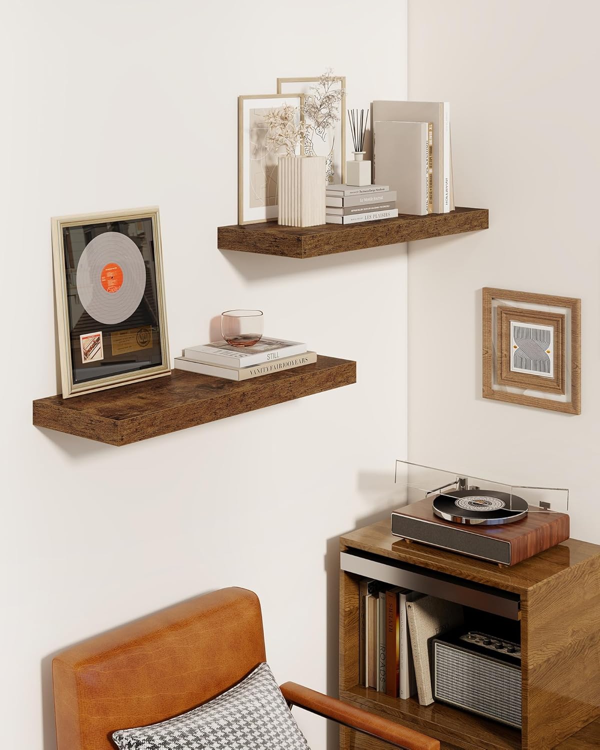 Marsmiles 30" Floating Shelves for Wall, Wooden Shelves with Invisible Brackets Set of 2, Rustic Farmhouse Wall Mounted Shelf for Kitchen Bathroom Living Room Study, Rustic Brown