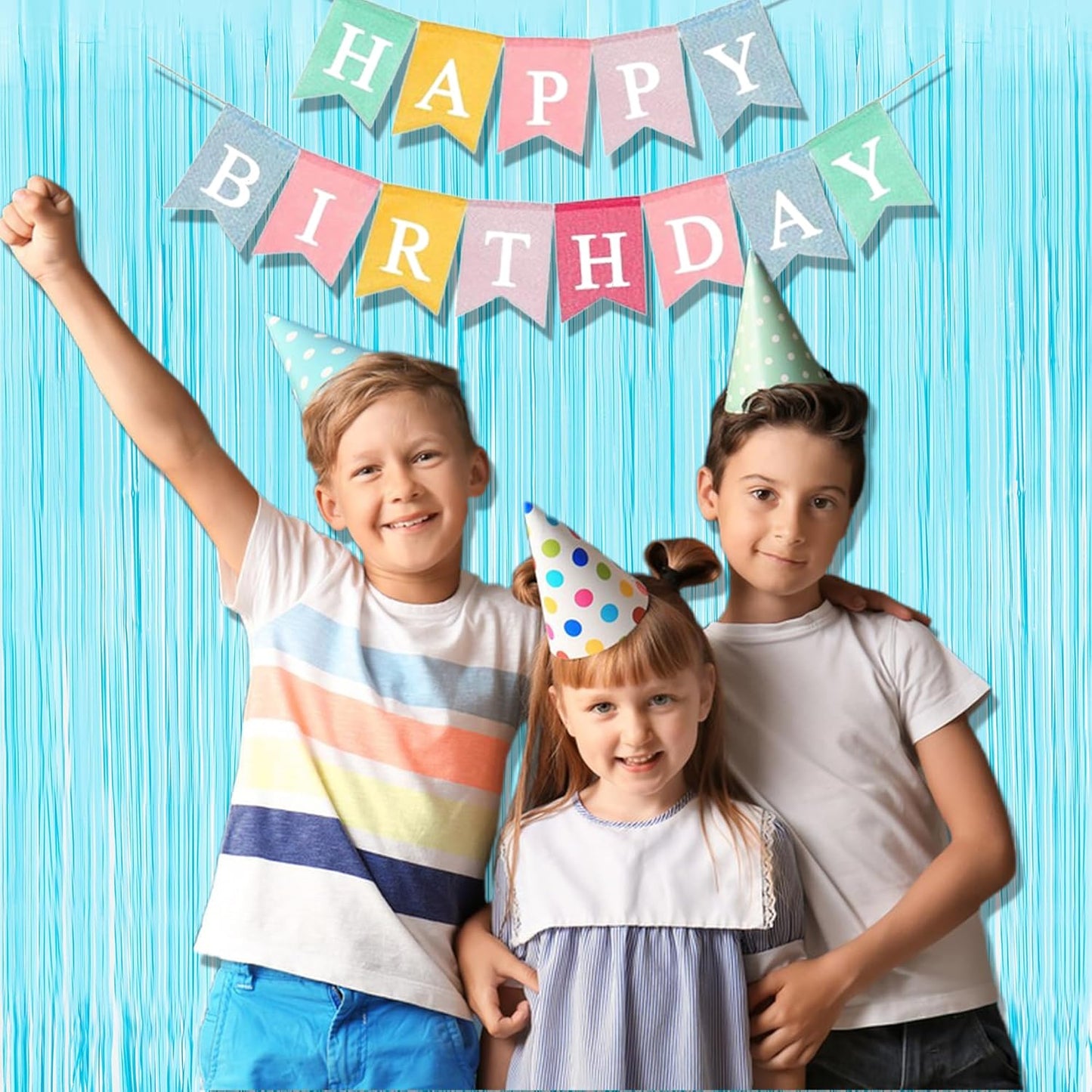 BRAVESHINE Foil Fringe Curtains Party Backdrop - Tinsel Curtain Backdrop Streamers Party Supplies for Halloween/Boo/Baby Boy/Frozen/Under Sea/Shark/Mermaid Birthdays Decorations - 2Pcs Pastel Blue