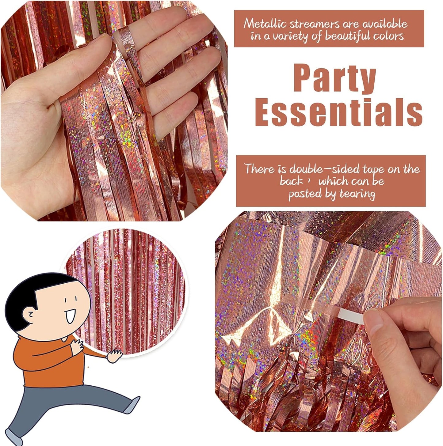 3 Pack Rose Gold Fringe Curtain Backdrop Birthday Bachelorette Party Decorations Metallic Tinsel Streamers Foil Backdrop Christmas Graduation Wedding New Year Party Decorations