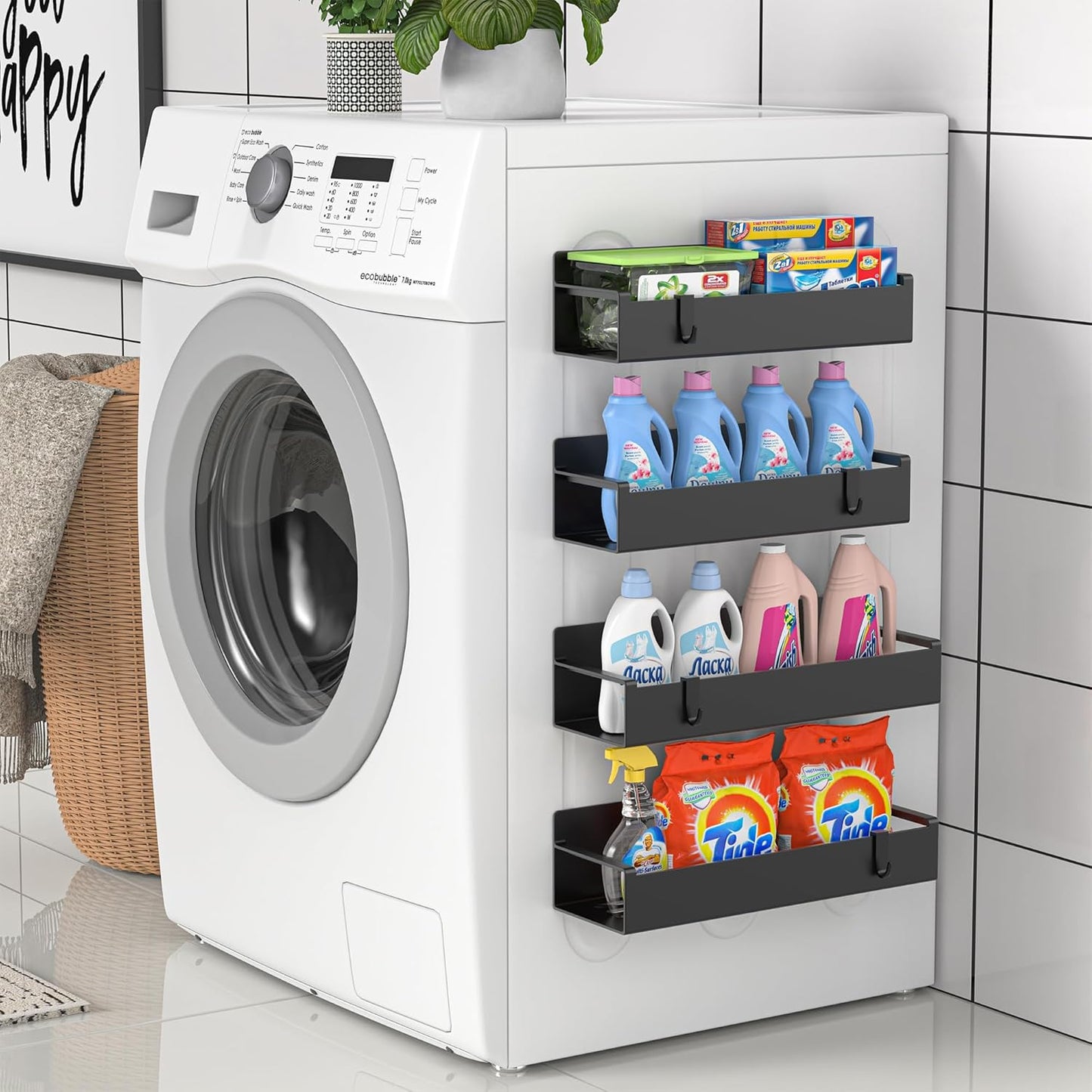 4 Pack Magnetic Spice Rack Organizer for Refrigerator and Oven, Black Fridge Organizers and Storage for Kitchen