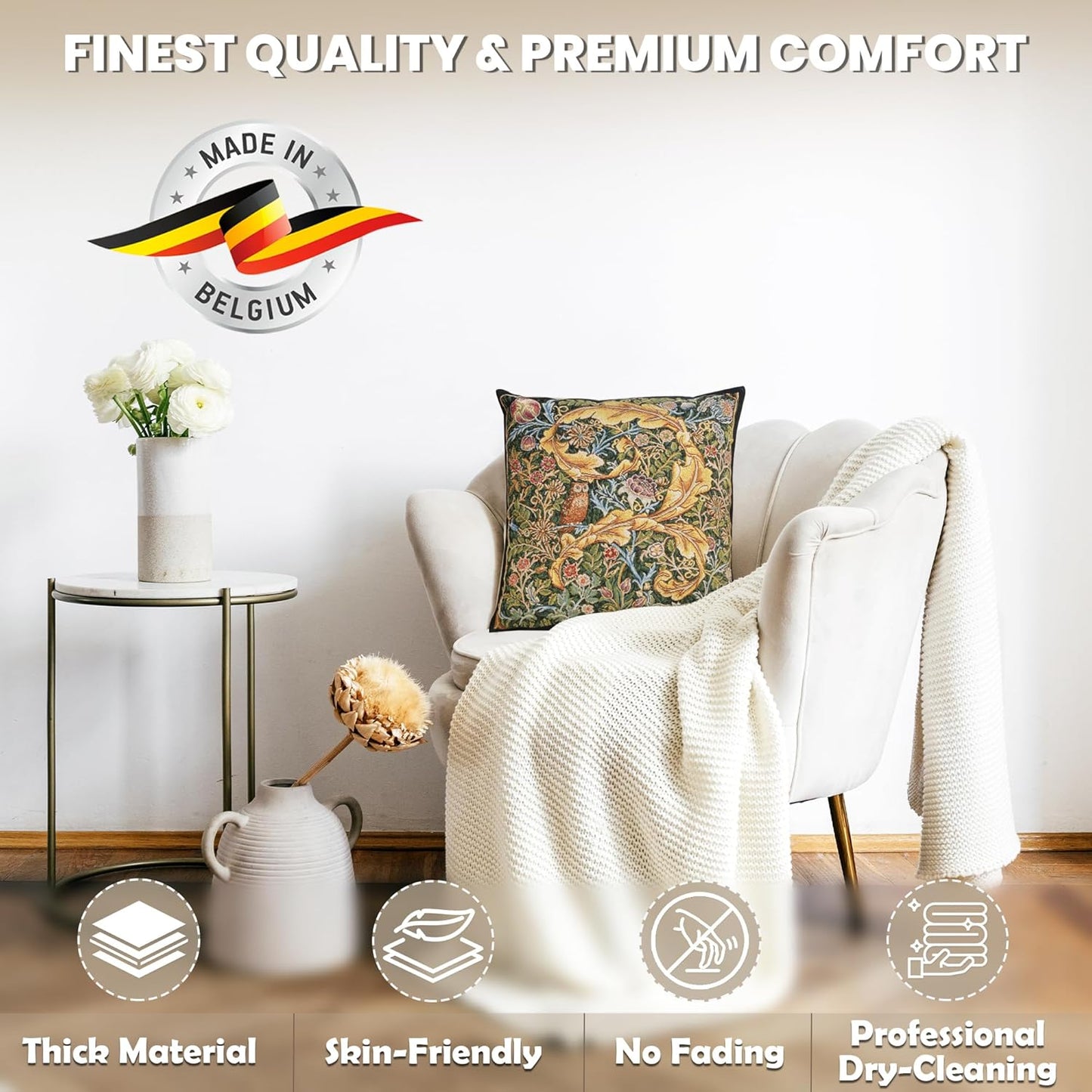 Charlotte Home Furnishings Throw Pillow Covers, Decorative Boho Pillow Covers for Couch, Living Room, Black Owl Square Cushion Cases 18x18 in, European Cotton Jacquard Woven for Cozy Bedroom Decor