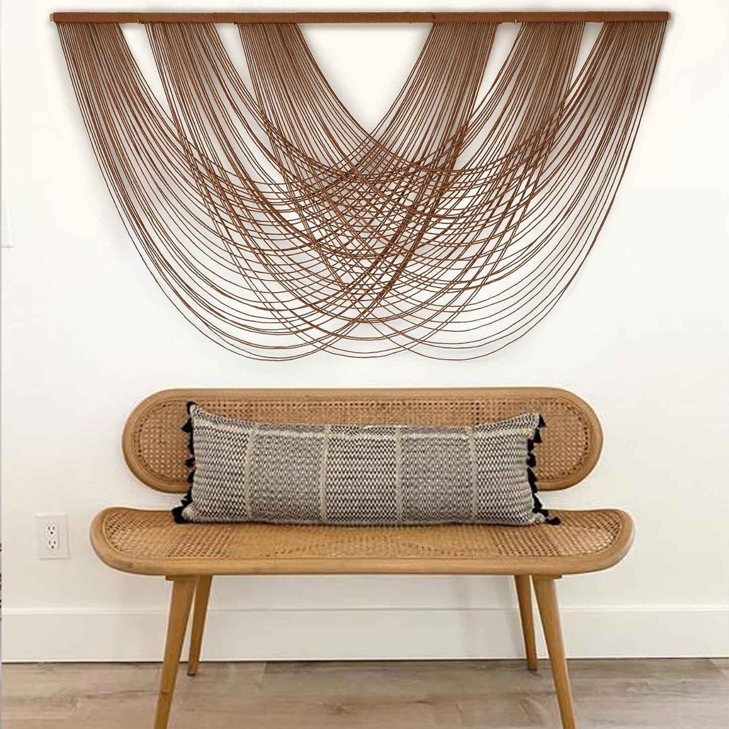Large Macrame Wall Hanging Brown Die-Dyed 59.00" W x 31.00" L Boho Wall Decor Yarn Tapestry Craftsmanship Home Macrame Wall Decor