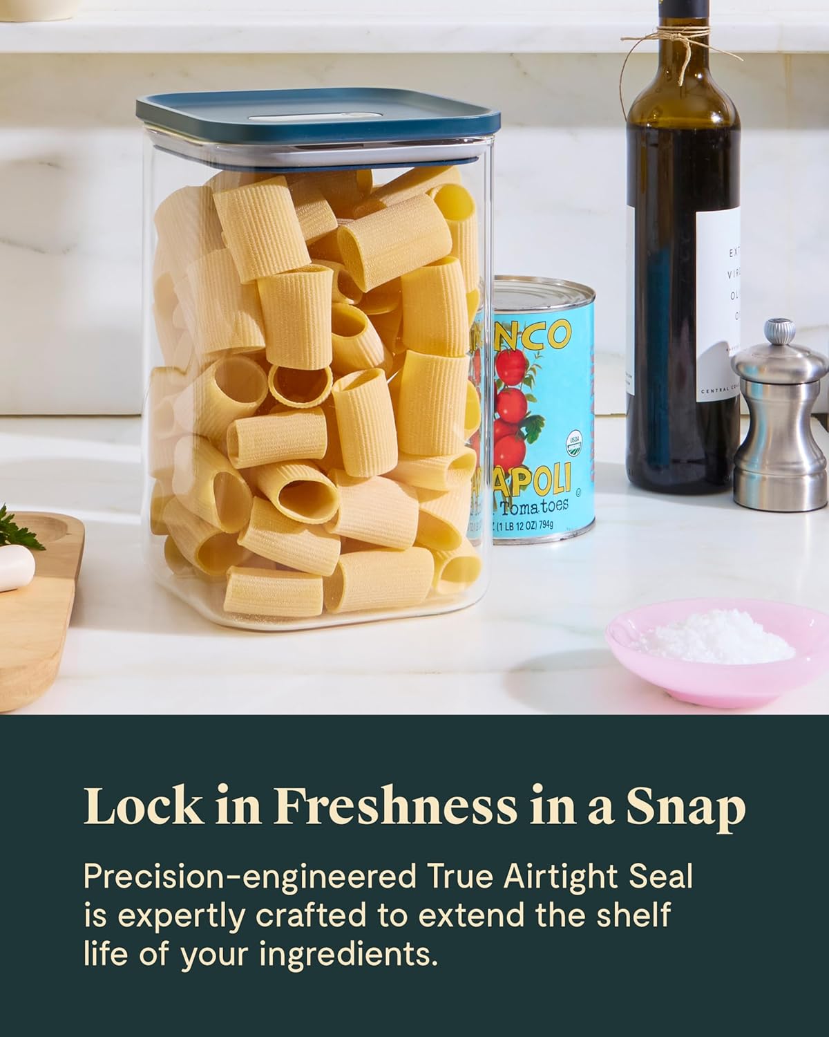 Caraway 4qt Glass Airtight Food Storage Container with Lid – Non-Toxic, BPA-Free Kitchen Storage Container – Stackable, Space-Saving Airtight Container for Dry Goods and More - Gray