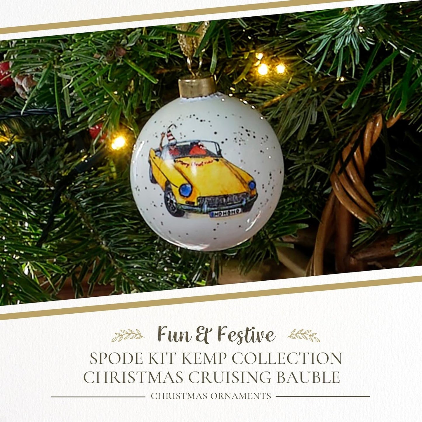 Spode Kit Kemp Christmas Ornament - Doodles Cruising Bauble- Porcelain Handcrafted Festive Charm, Unique Holiday Ornaments with Whimsical Design, Collectible Keepsake Holiday Decoration for Gifting