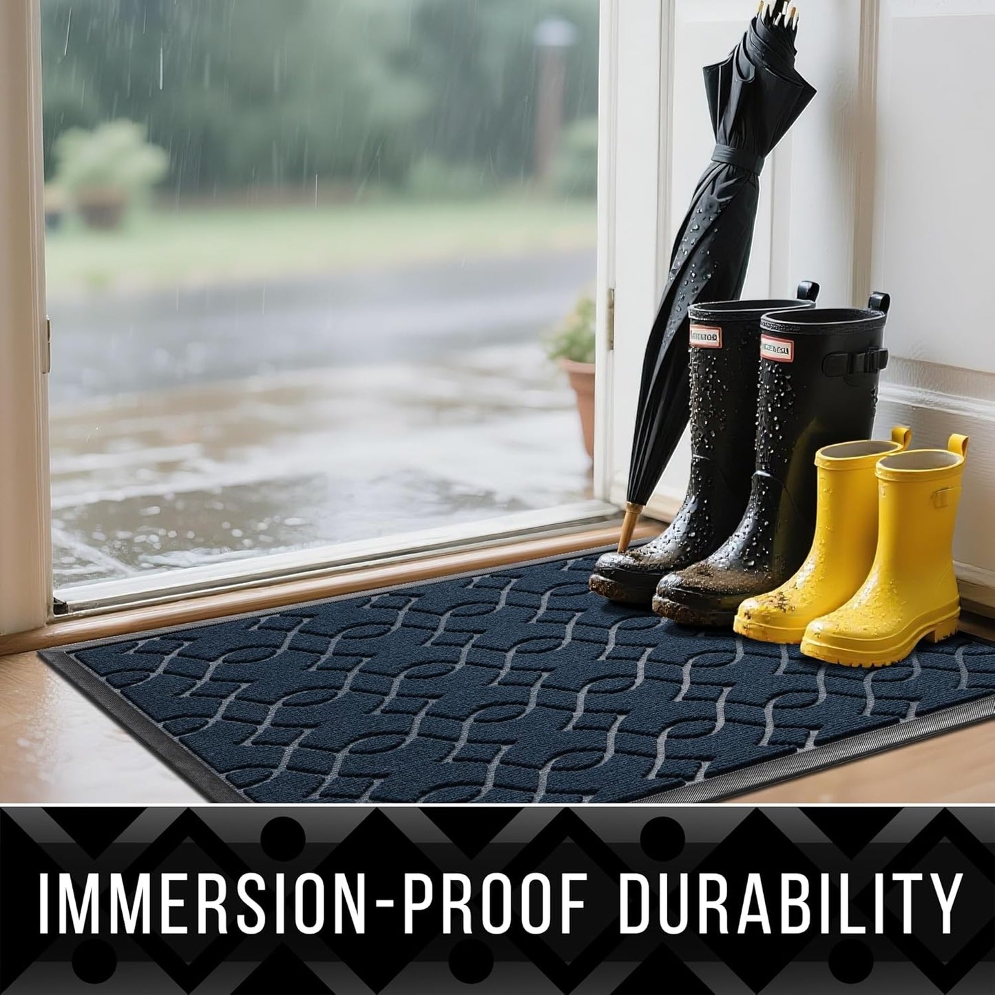Yimobra Outdoor Mats for Front Door, All-Season Waterproof Door Mat Outside Entrance, All Weather Non-Slip Doormat, Stain and Fade Resistant, Easy Clean Patio Porch Indoor Entryway Mat, 29.5x17, Blue