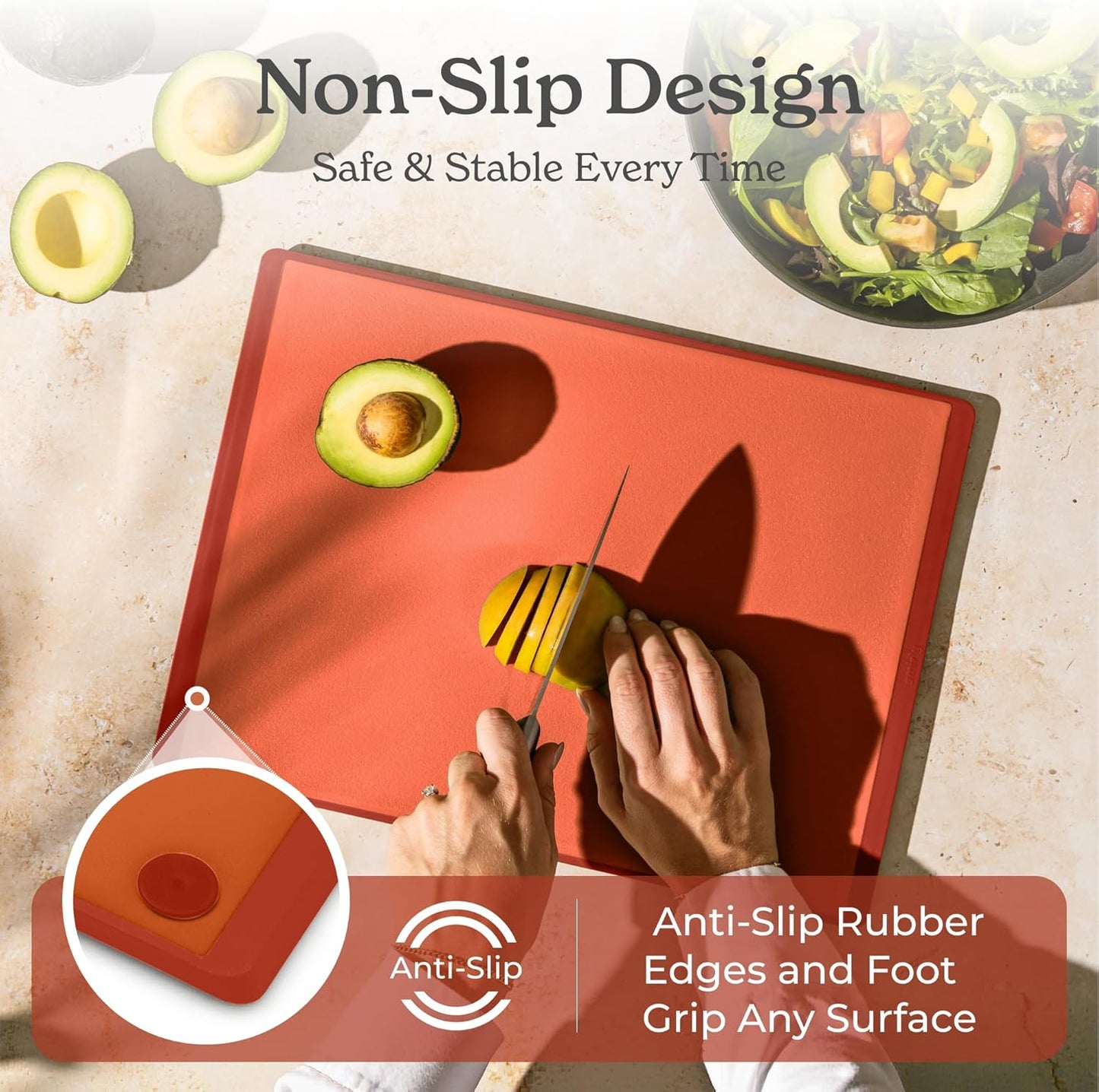 SMIRLY Plastic Cutting Board Set with Holder 3 Pieces, Non-Slip Dishwasher Safe Chopping Boards for Kitchen, Orange