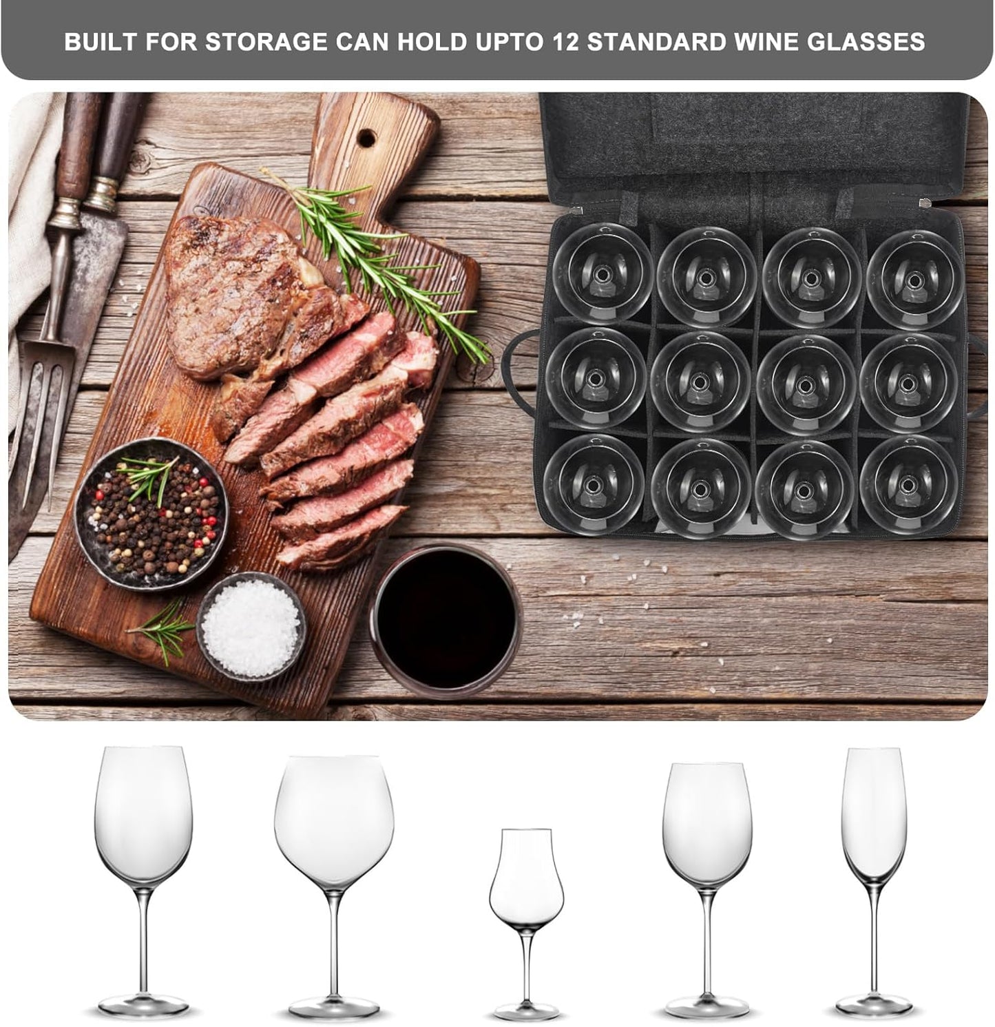 2 Pack Wine Glass Storage Box with Dividers, Stemware Storage Containers for Packing and Moving, China Storage Containers Box for 12 Crystal Glassware, Wine Glasses, Drinkware,Dark Gray